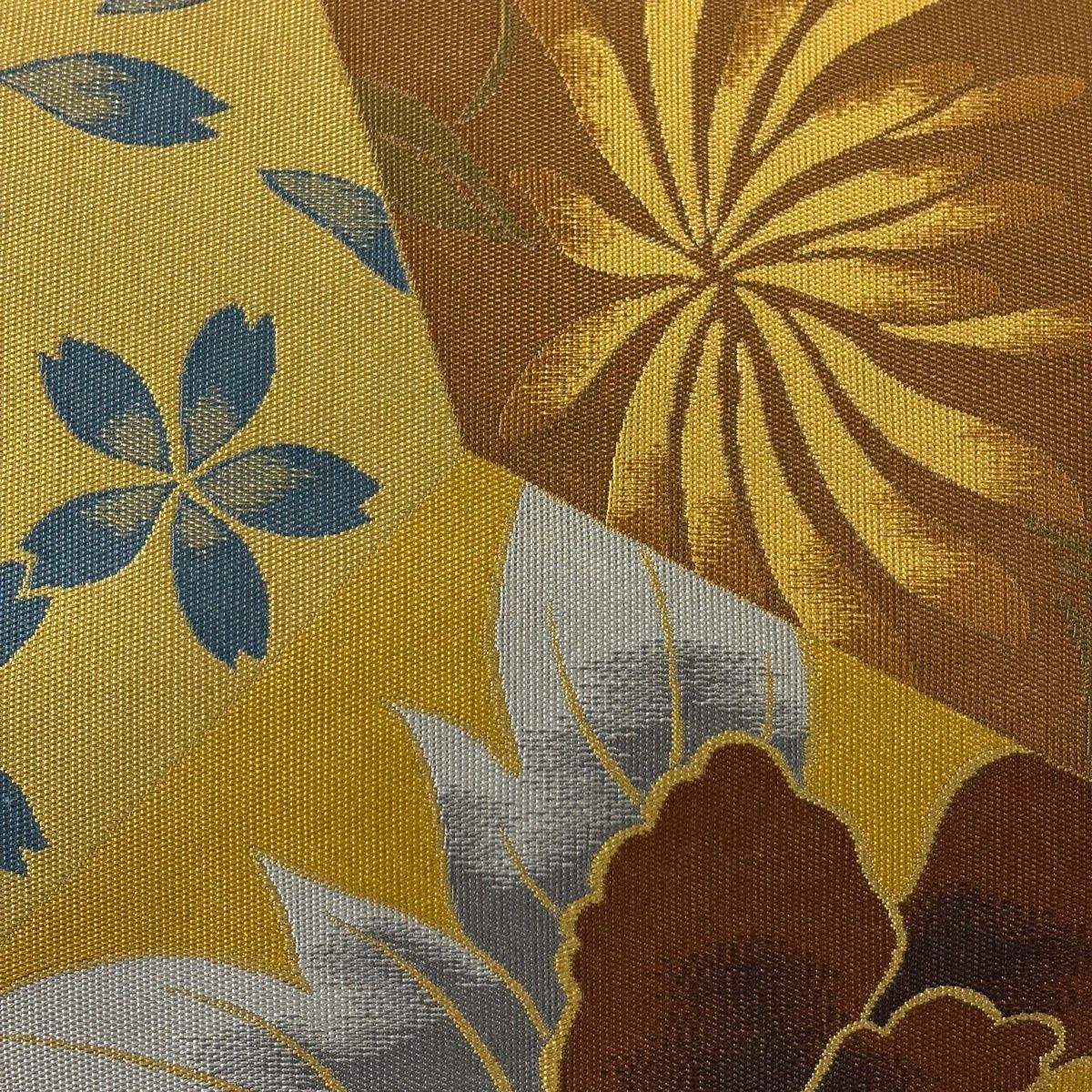 袋帯 秀品 牡丹 桜 金糸 からし色 六通 正絹
