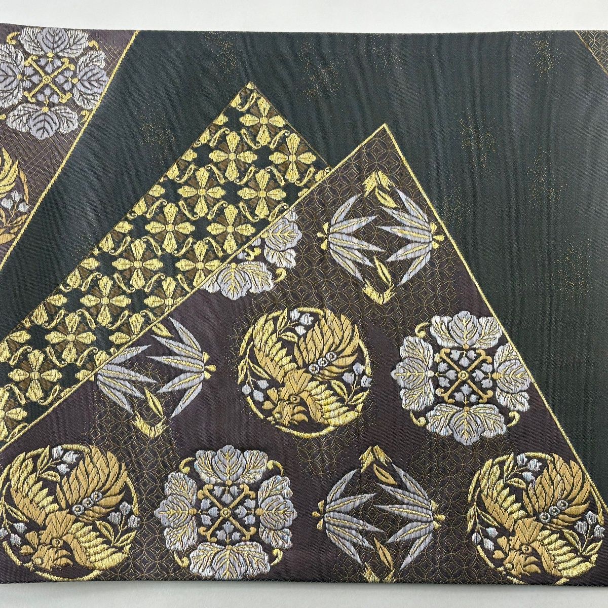  袋帯 秀品 桐竹鳳凰 九百錦縁起文 箔 金銀糸 灰紫 六通 正絹 袋帯 帯