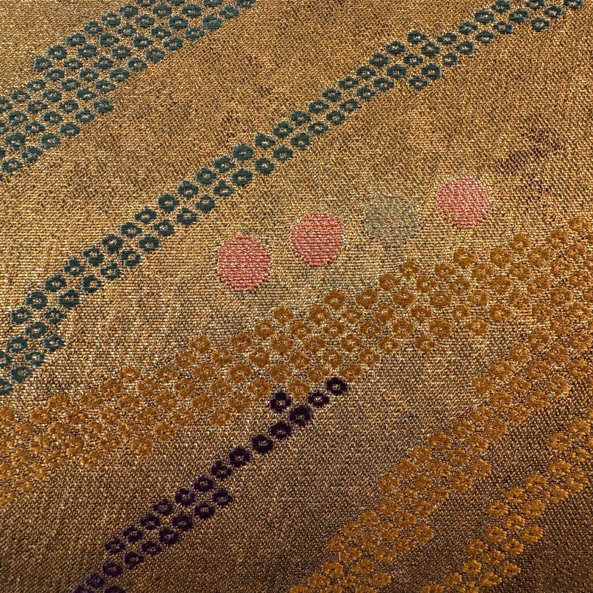 袋帯 秀品 纐都 無双好美 幾何学 箔 焦茶色 お太鼓柄 正絹