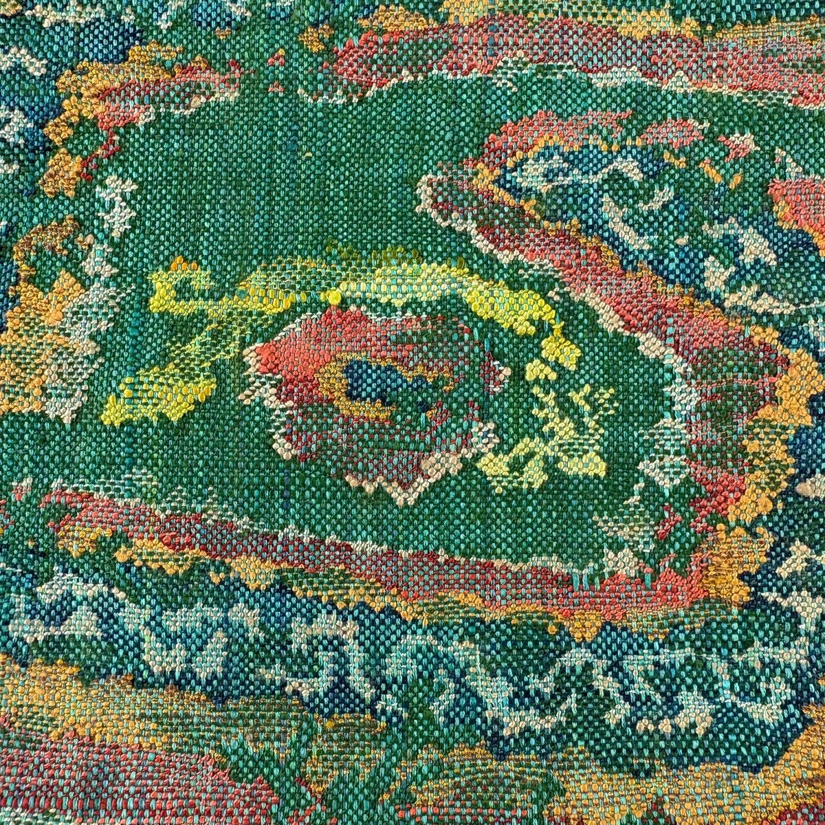 美品】 名古屋帯 秀品 八寸名古屋帯 松葉仕立て 幾何学模様 緑 正絹