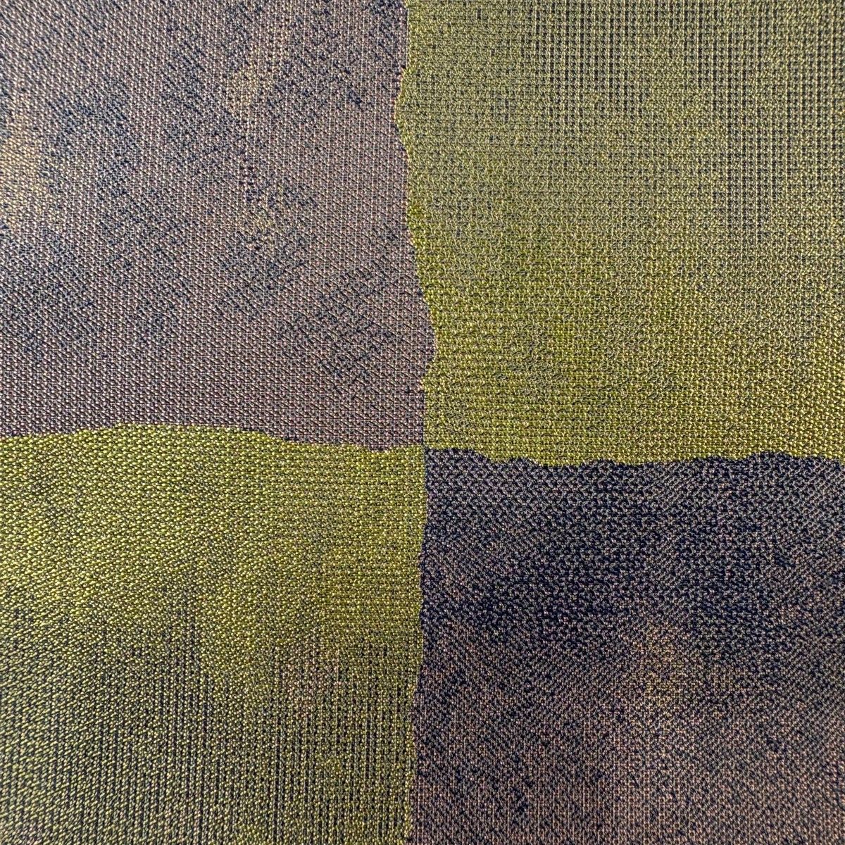 袋帯 秀品 落款 紹巴萬葉 幾何学模様 灰紫 全通 正絹