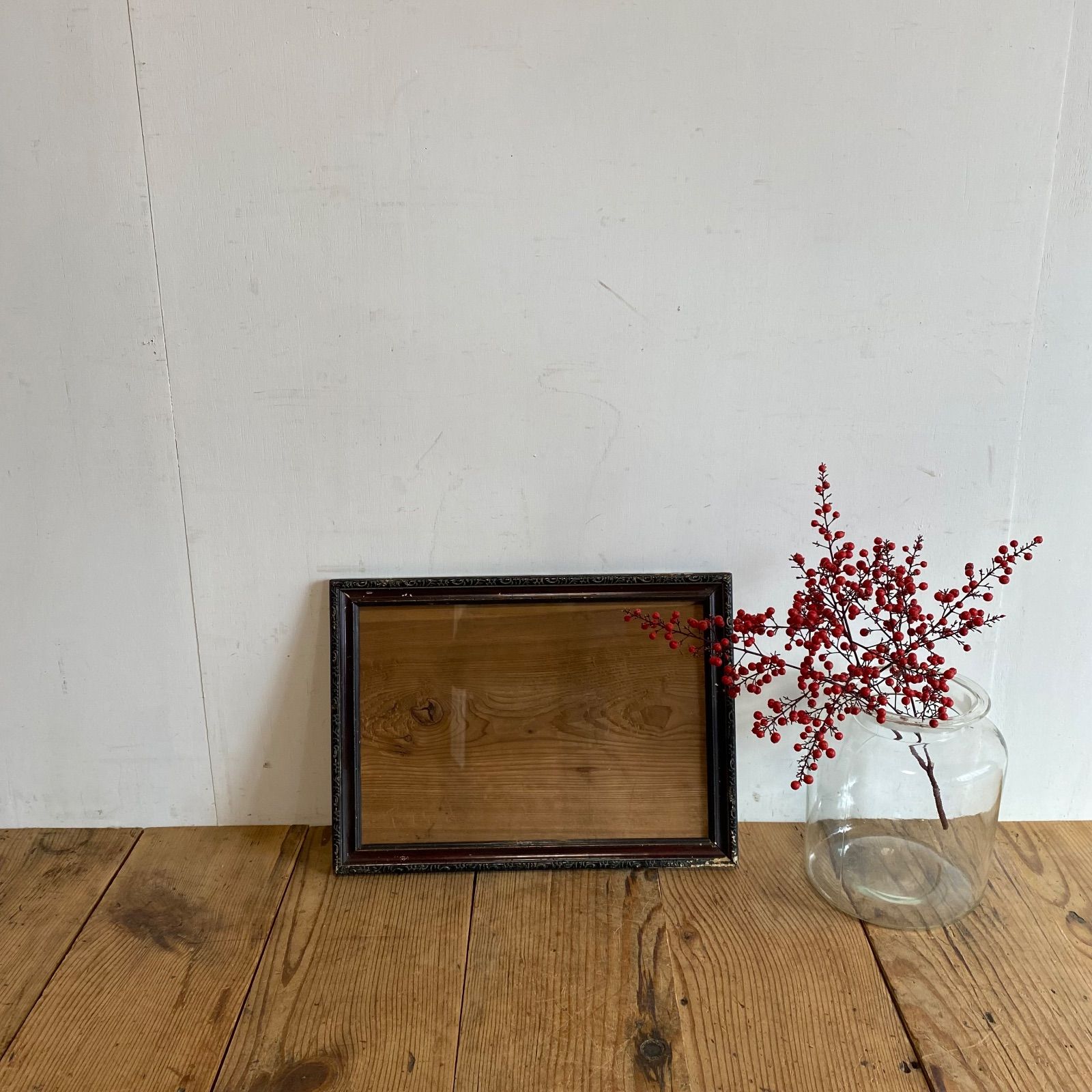 額縁　アンティーク　フレーム　古道具　木　ウッドフレーム アンティーク 木製 額縁 ガラス 無垢材 古道具 古家具 ディスプレイ