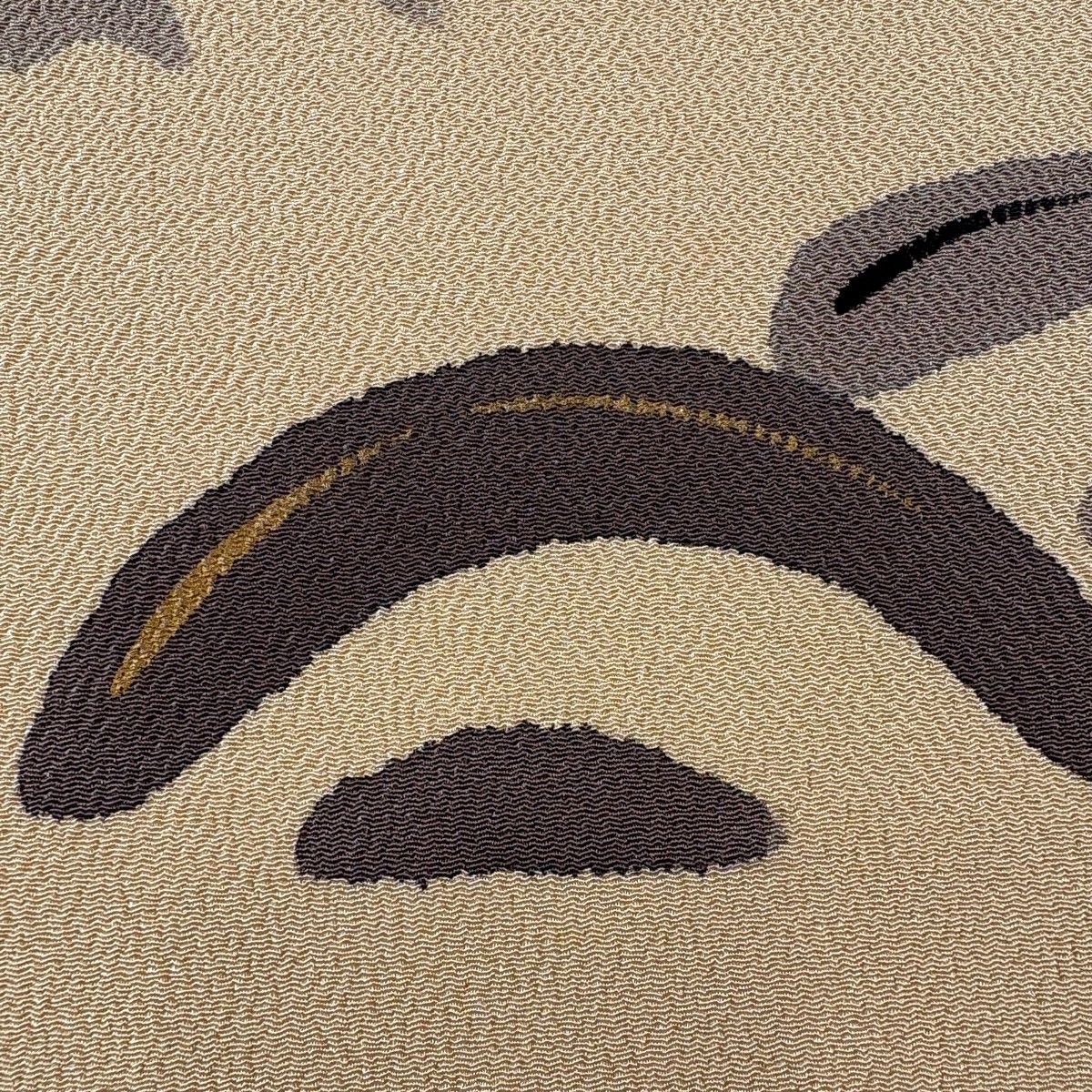 袋帯 秀品 波 金彩 縮緬 ベージュ お太鼓柄 正絹