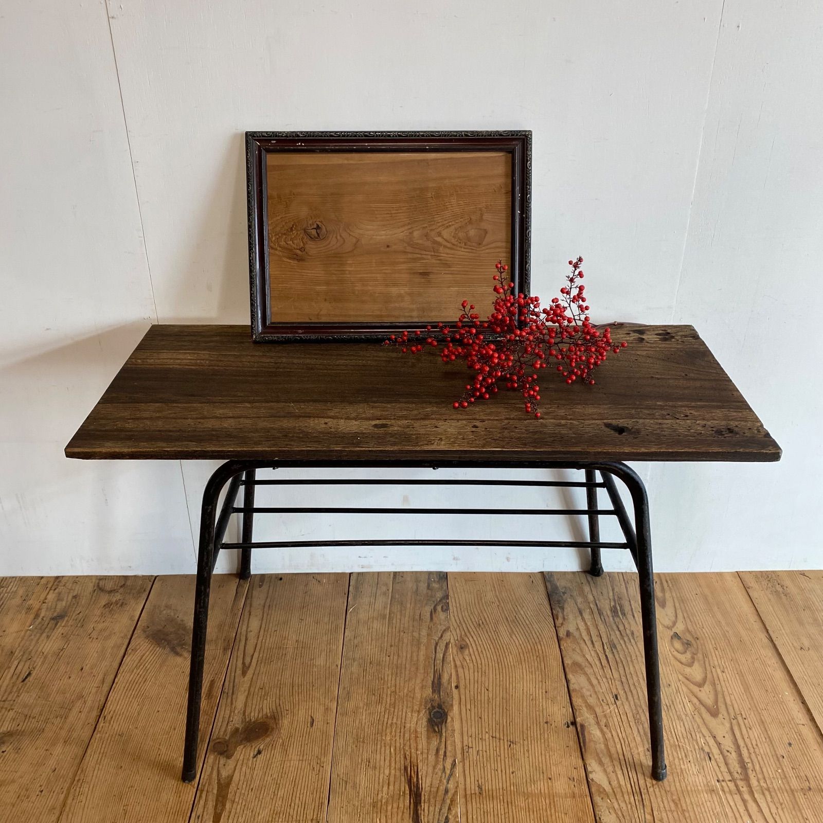 アンティーク 木製 額縁 ガラス 無垢材 古道具 古家具 ディスプレイ