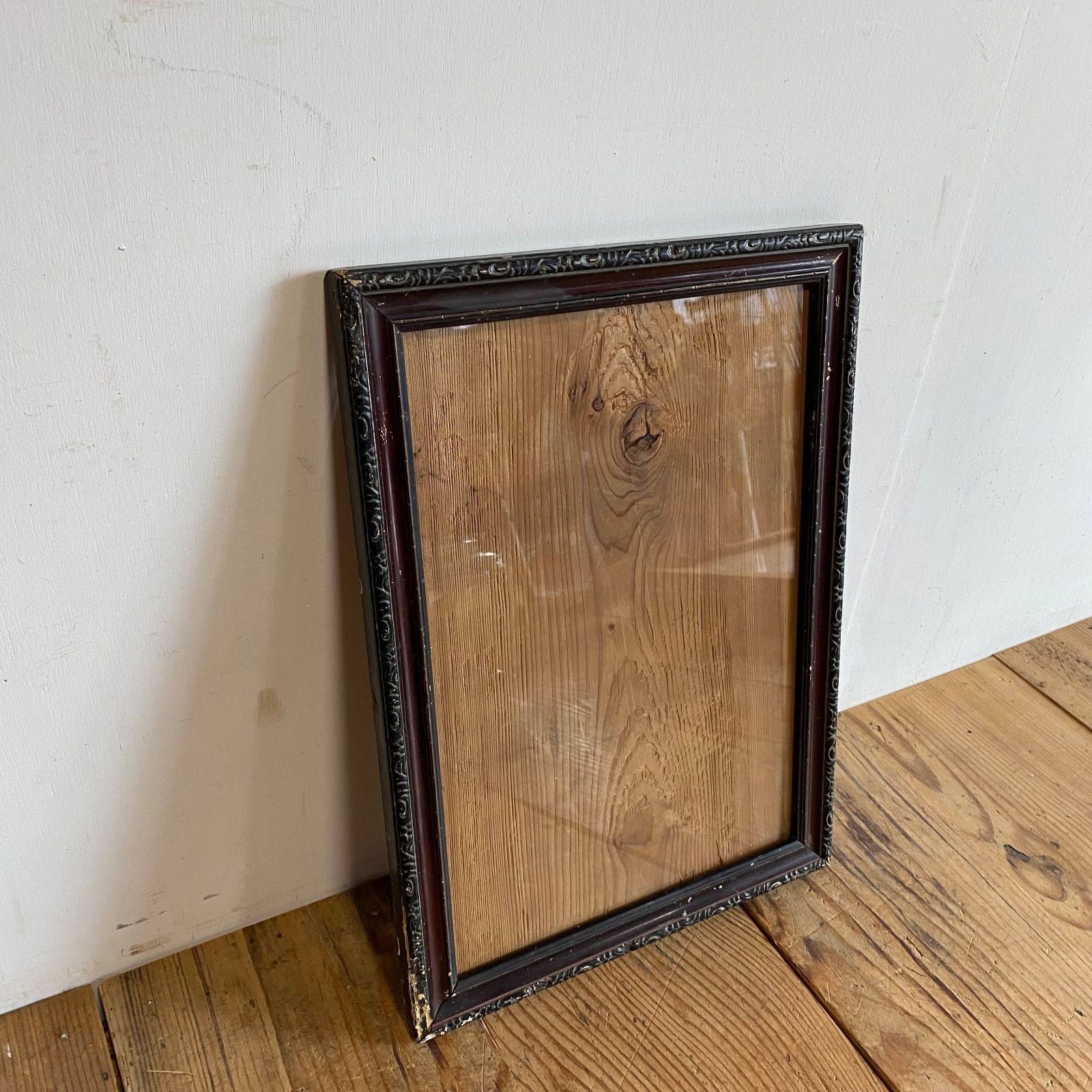 額縁　アンティーク　フレーム　古道具　木　ウッドフレーム アンティーク 木製 額縁 ガラス 無垢材 古道具 古家具 ディスプレイ