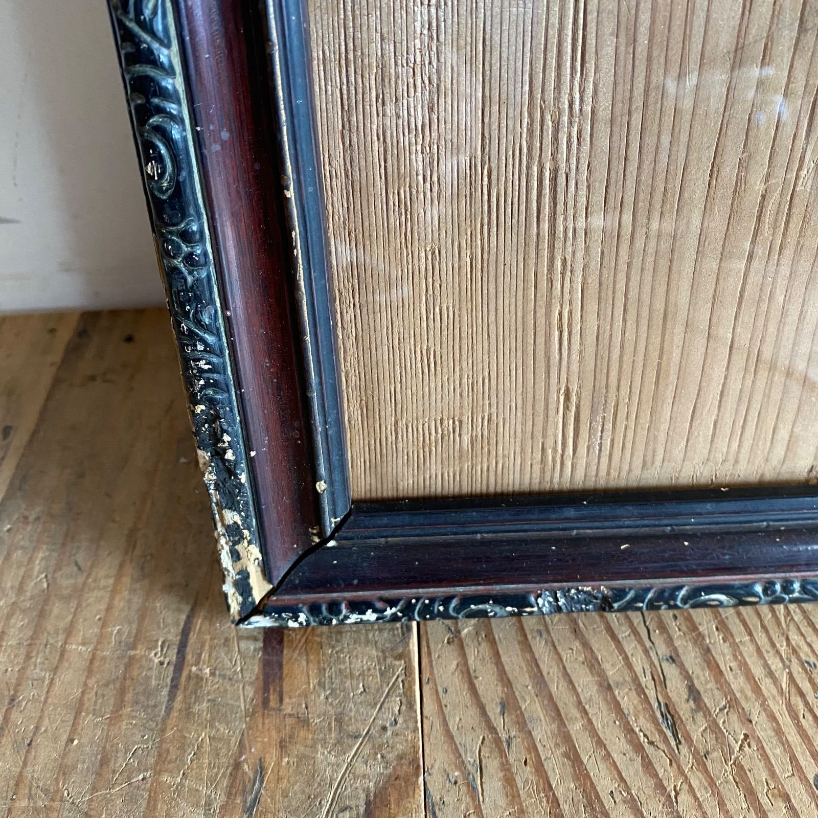 アンティーク 木製 額縁 ガラス 無垢材 古道具 古家具 ディスプレイ