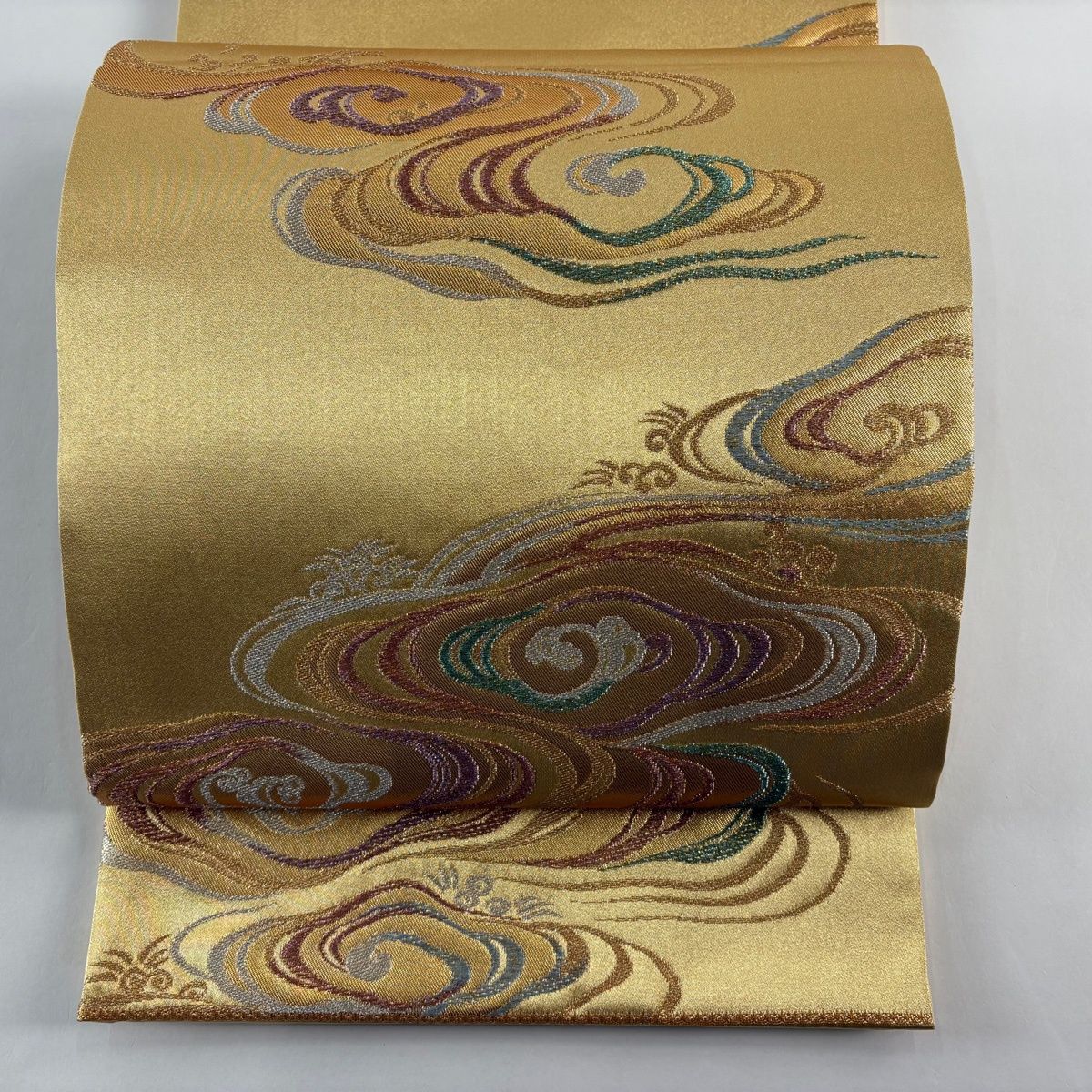 袋帯 秀品 波頭 流水 金銀糸 箔 金色 六通 正絹