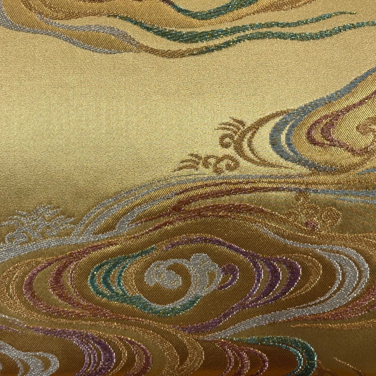 袋帯 秀品 波頭 流水 金銀糸 箔 金色 六通 正絹