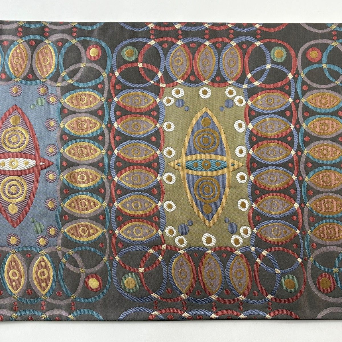  袋帯 秀品 丸文 幾何学模様 箔 灰色 六通 正絹 袋帯 帯