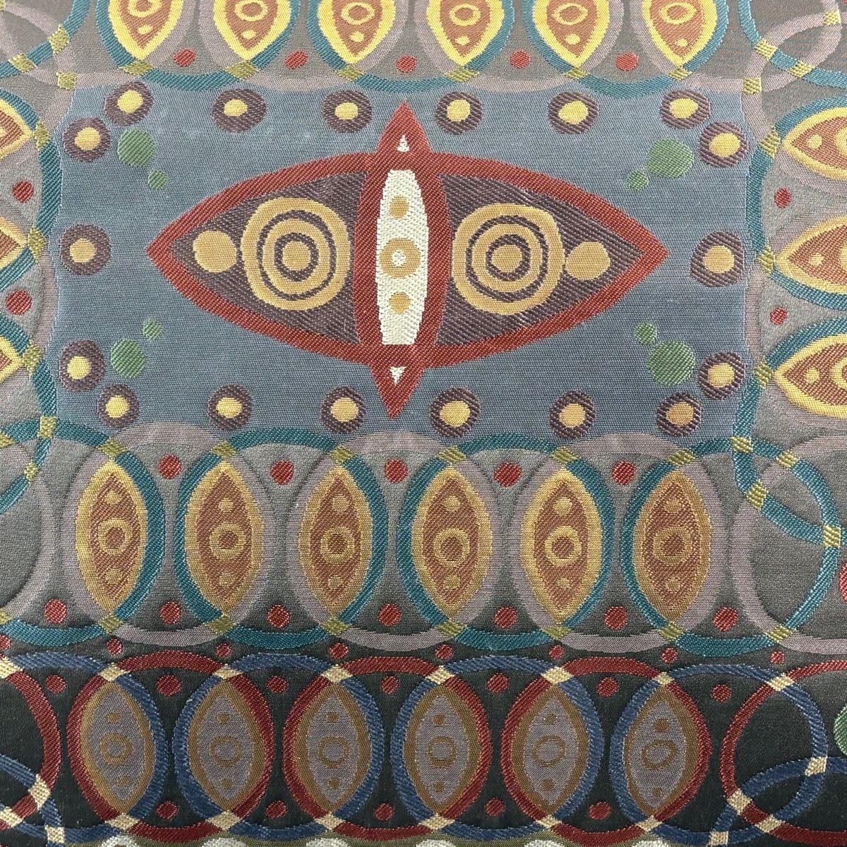 袋帯 秀品 丸文 幾何学模様 箔 灰色 六通 正絹