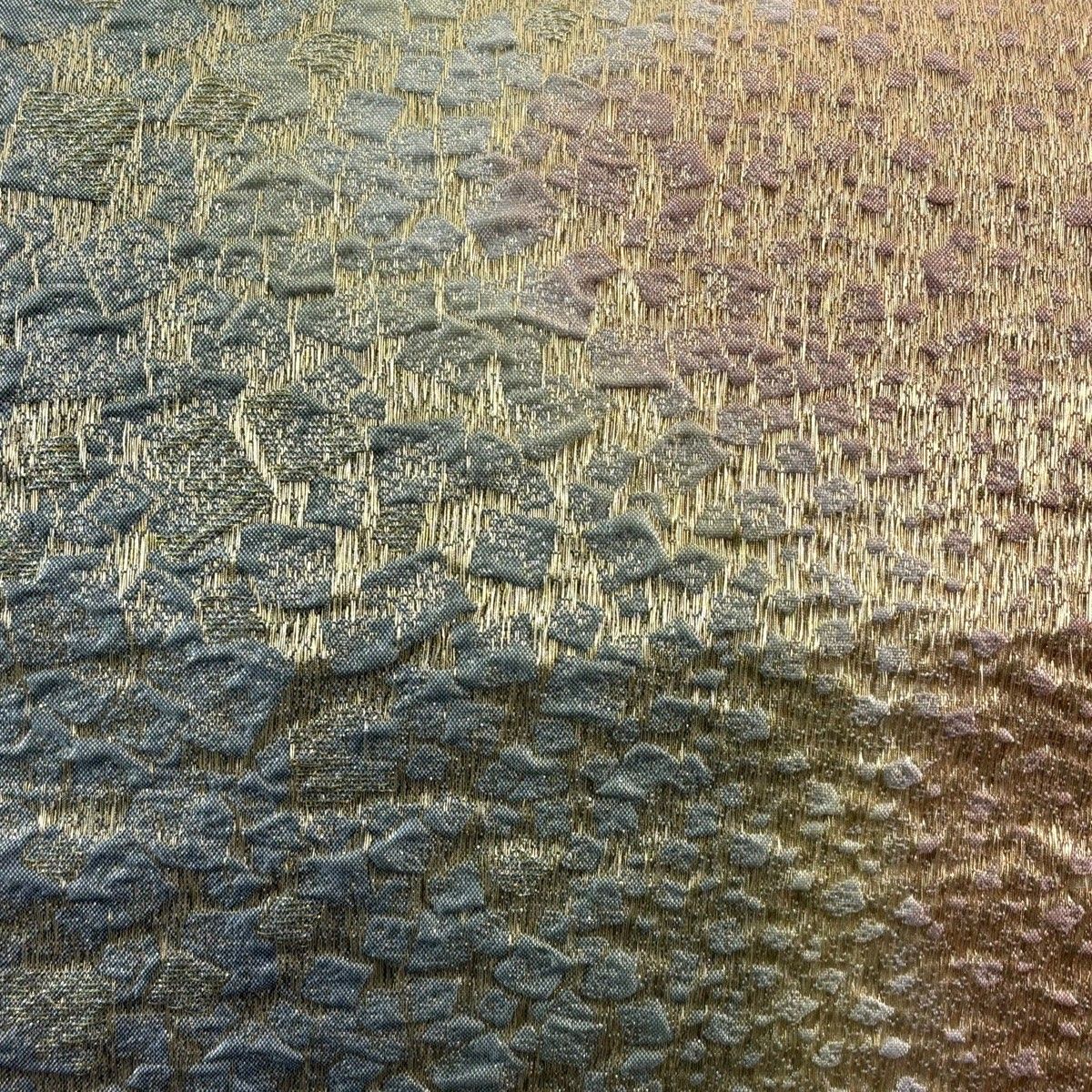 袋帯 秀品 霞 金糸 箔 青灰色 全通 正絹