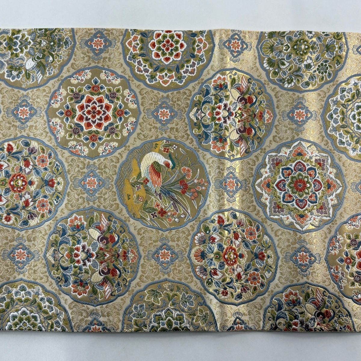  袋帯 秀品 名宝の調へ 花鳥 華文 箔 金糸 ベージュ 六通 正絹 袋帯 帯