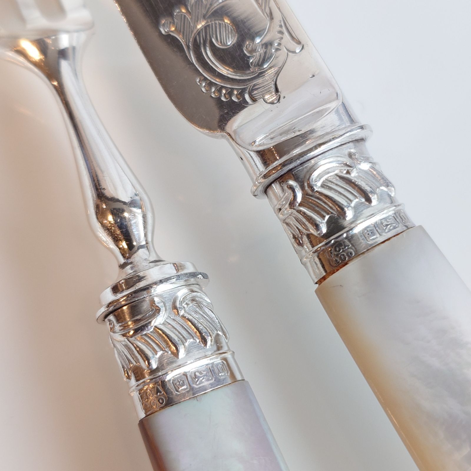 白蝶貝カトラリー セットEマザーオブパールハンドル 純銀製フェルール