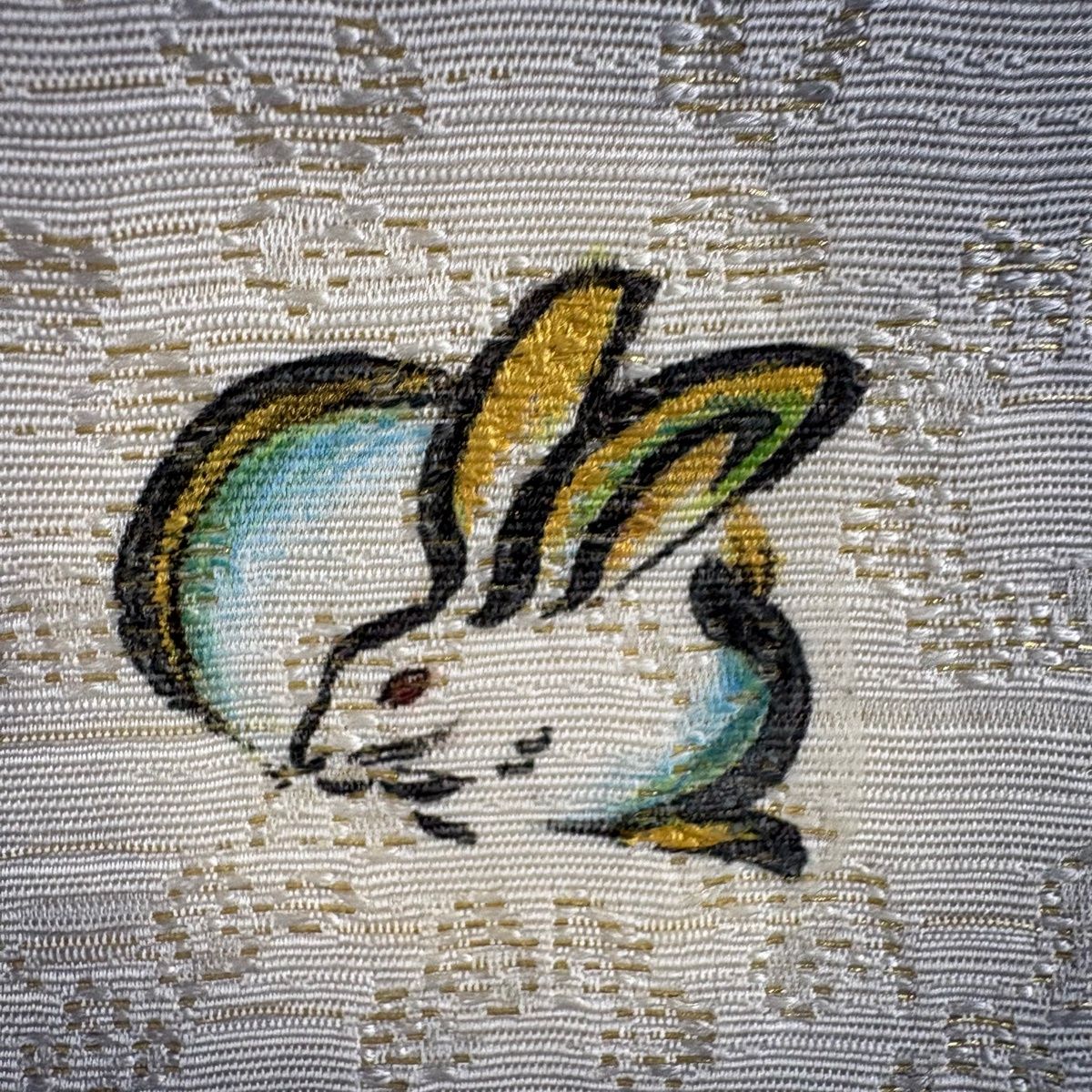 袋帯 秀品 鈴乃屋 花 金糸 ぼかしぼかし 青灰色 全通 正絹