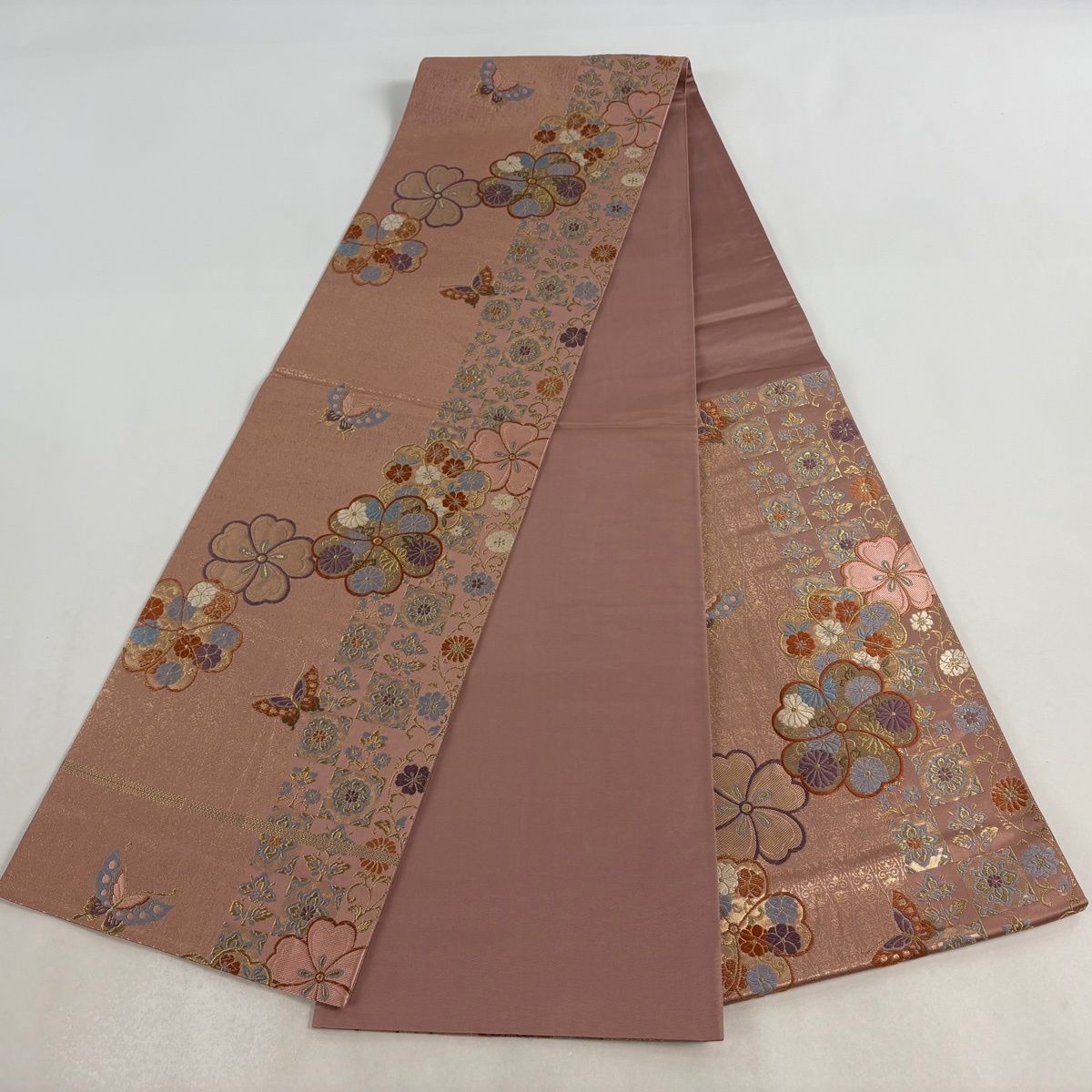 袋帯 秀品 桜 蝶 金糸 箔 ピンクベージュ 六通 正絹 【中古】 - メルカリ