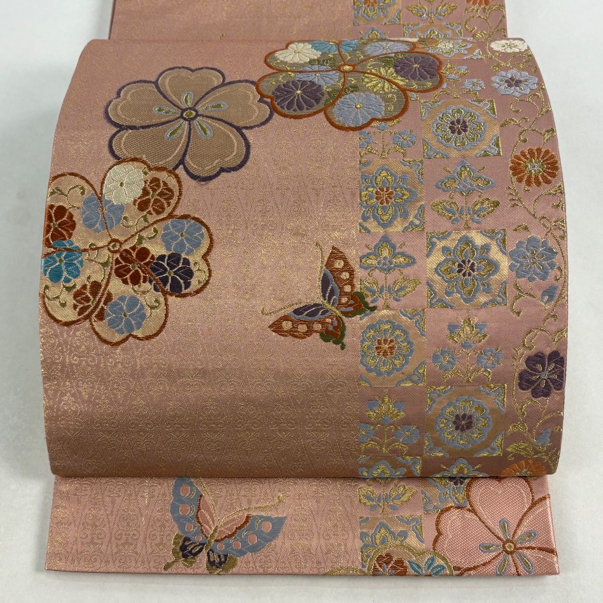 袋帯 秀品 桜 蝶 金糸 箔 ピンクベージュ 六通 正絹 【中古】 - メルカリ