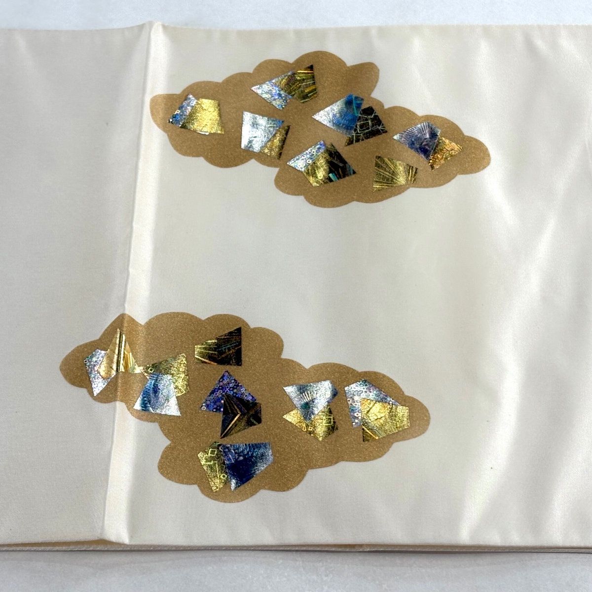  袋帯 秀品 証紙 流水 金彩 箔 クリーム お太鼓柄 正絹 袋帯 帯