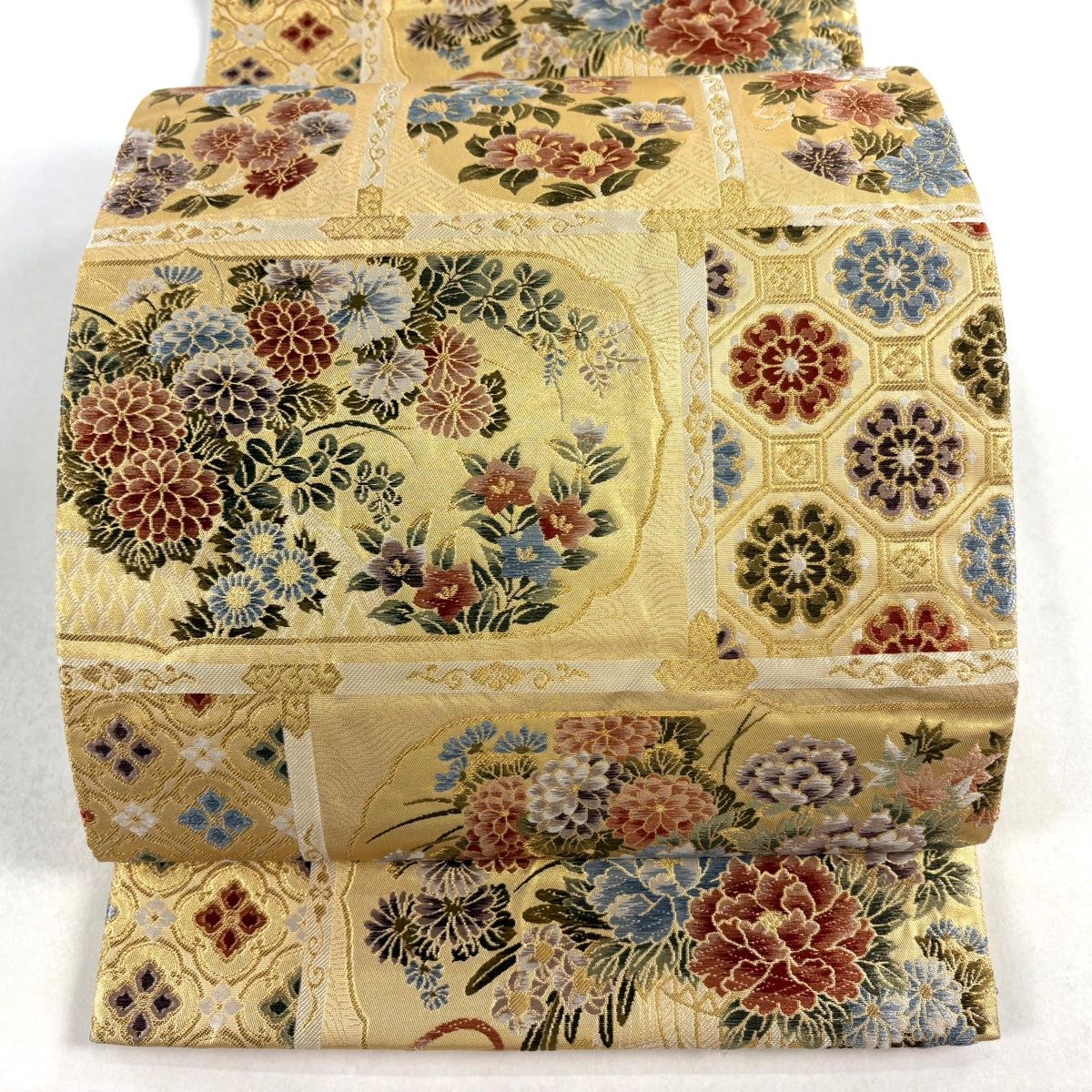 袋帯 秀品 欄間花車文 金糸 箔 金色 六通 正絹