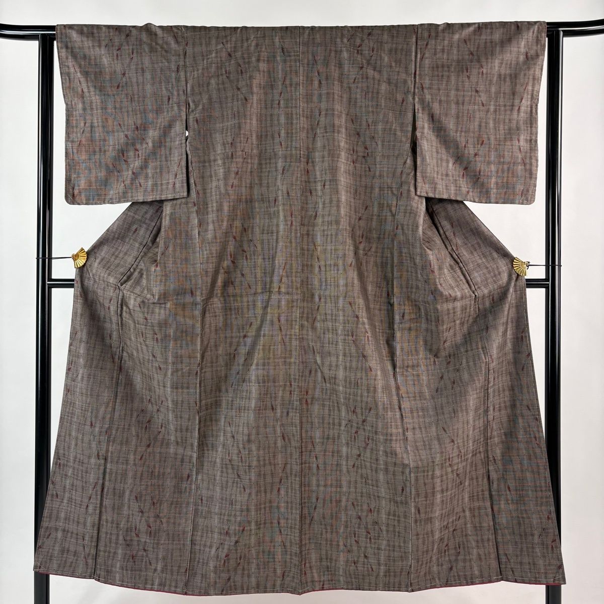 大島紬 身丈150 5 cm 裄丈62 S 袷 証紙 幾何学模様 純泥染 焦茶色 正絹 秀品