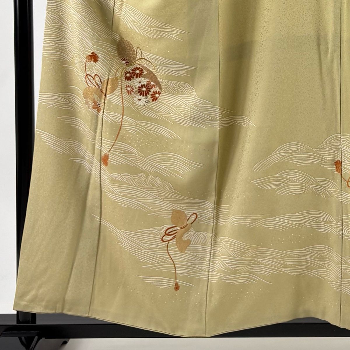 付下げ 身丈155.5cm 裄丈62.5cm S 袷 瓢箪 波 金糸 金彩 ベージュ 正絹