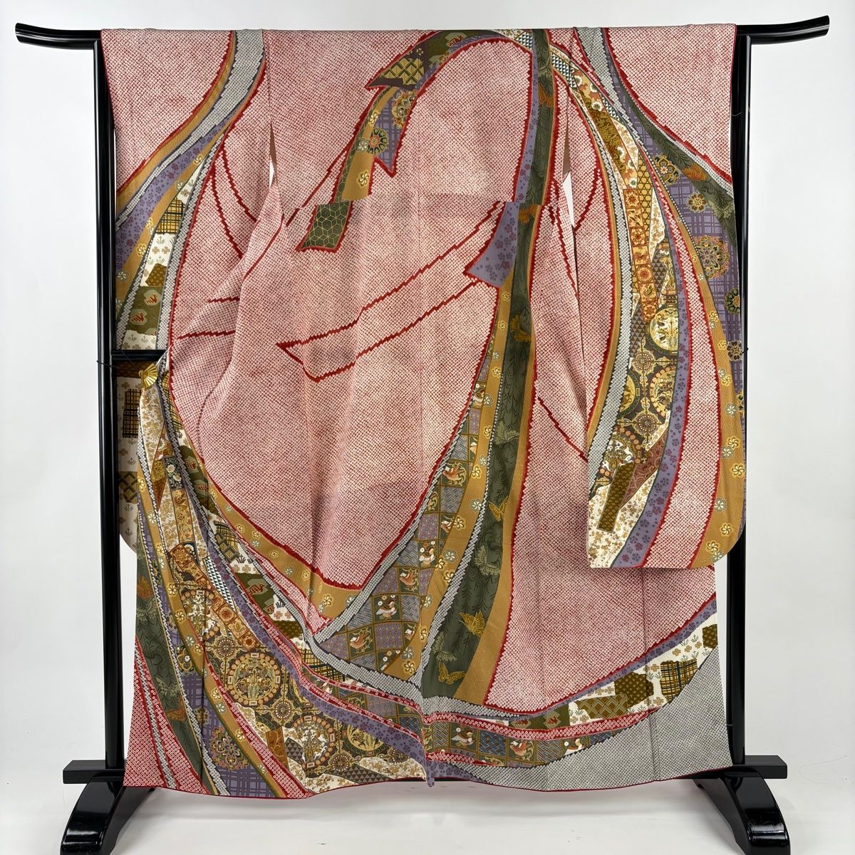 振袖 身丈161 5 cm 裄丈64 M 袷 ますいわ屋 連珠狩猟文 金彩 赤 正絹 秀品