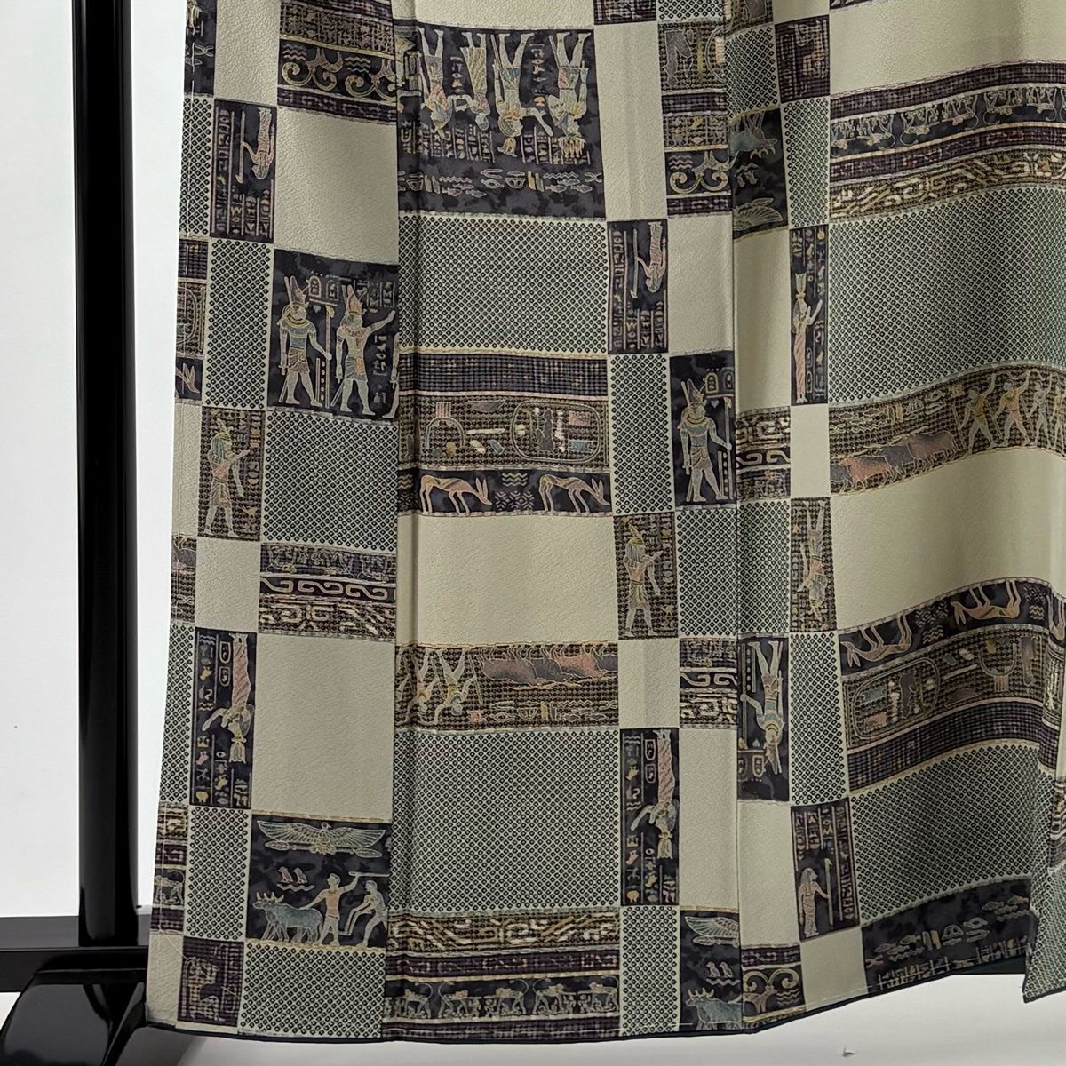 小紋 身丈161.5 cm 裄丈64 M 袷 コプト柄 灰緑 正絹 秀品