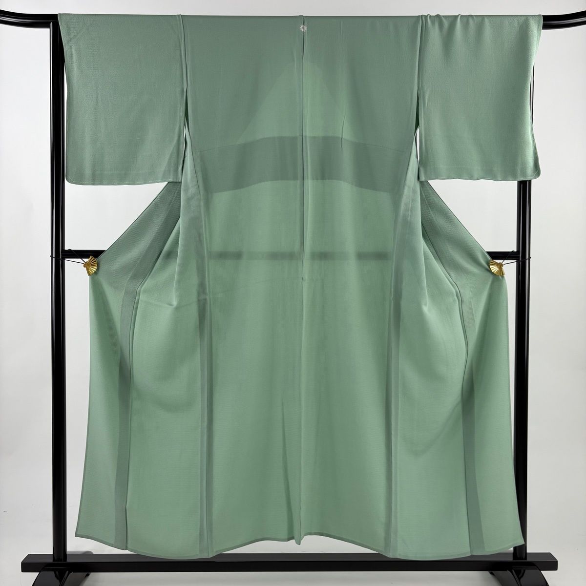 色無地 身丈153.5 cm 裄丈67 M 薄物 縦絽 縞 薄緑 正絹 秀品 一つ紋