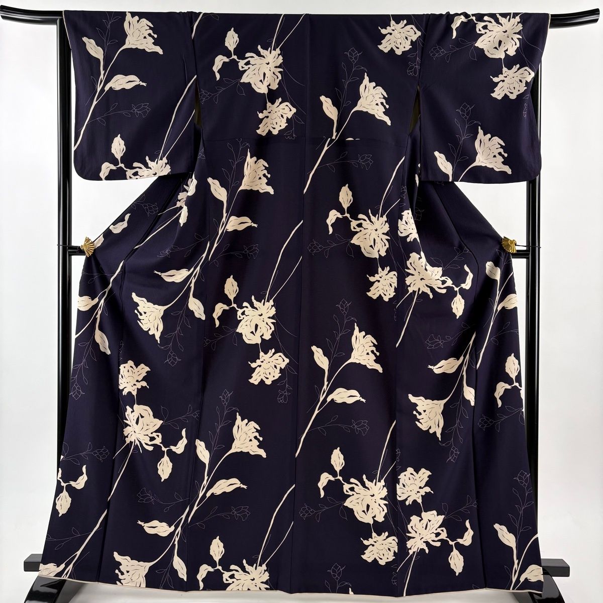 小紋 身丈166 cm 裄丈67.5 L 袷 こむさでもーど 洗える着物 草花 濃紫 化繊 秀品