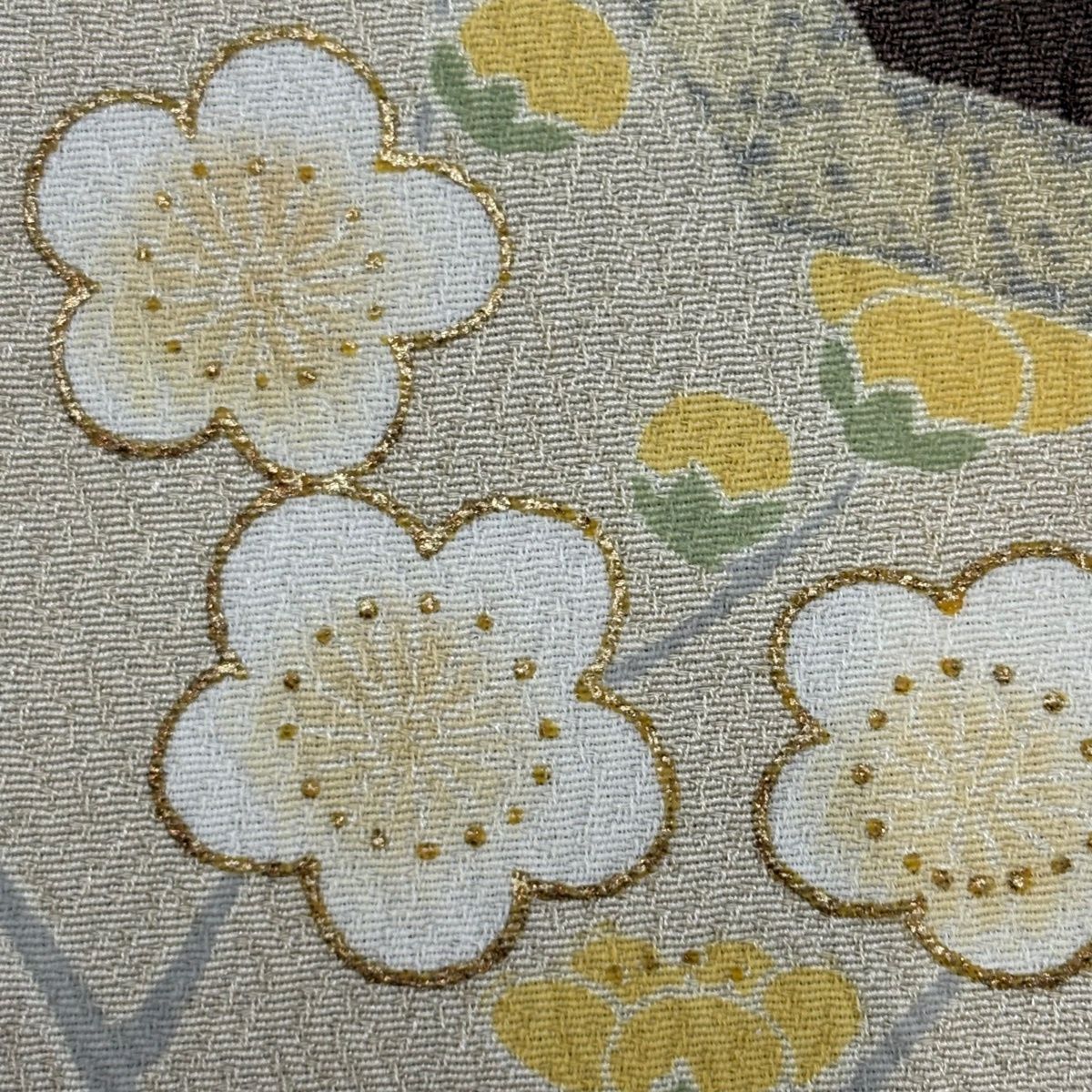 訪問着 身丈167.5cm 裄丈67cm M 袷 雪輪 草花 金銀彩 焦茶色 正絹 秀品