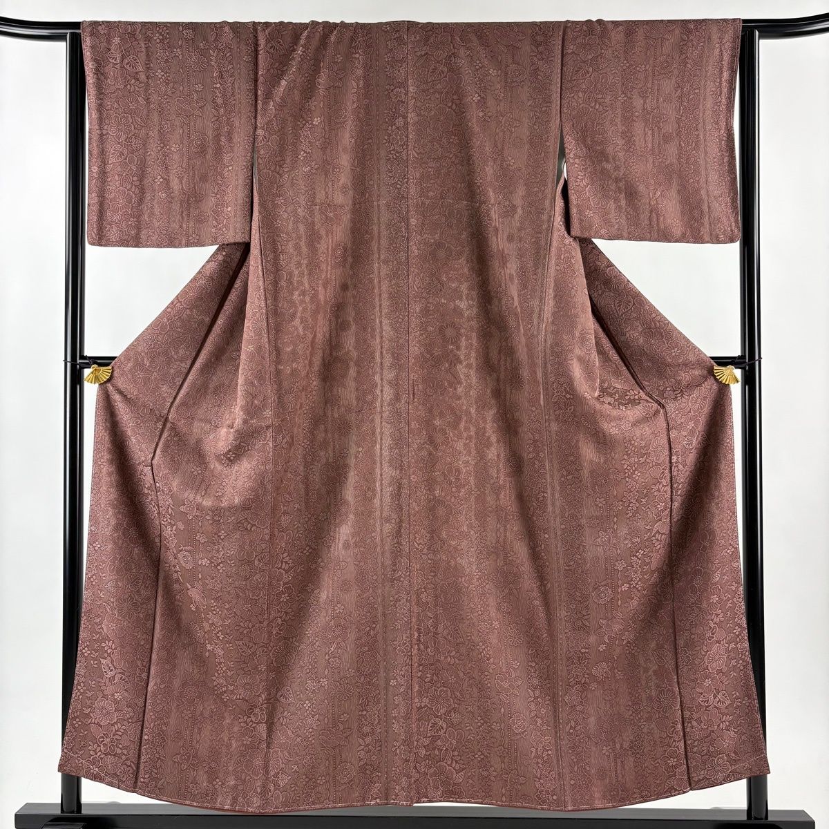 小紋 身丈154 cm 裄丈64 5 M 袷 草花 小豆色 正絹 秀品