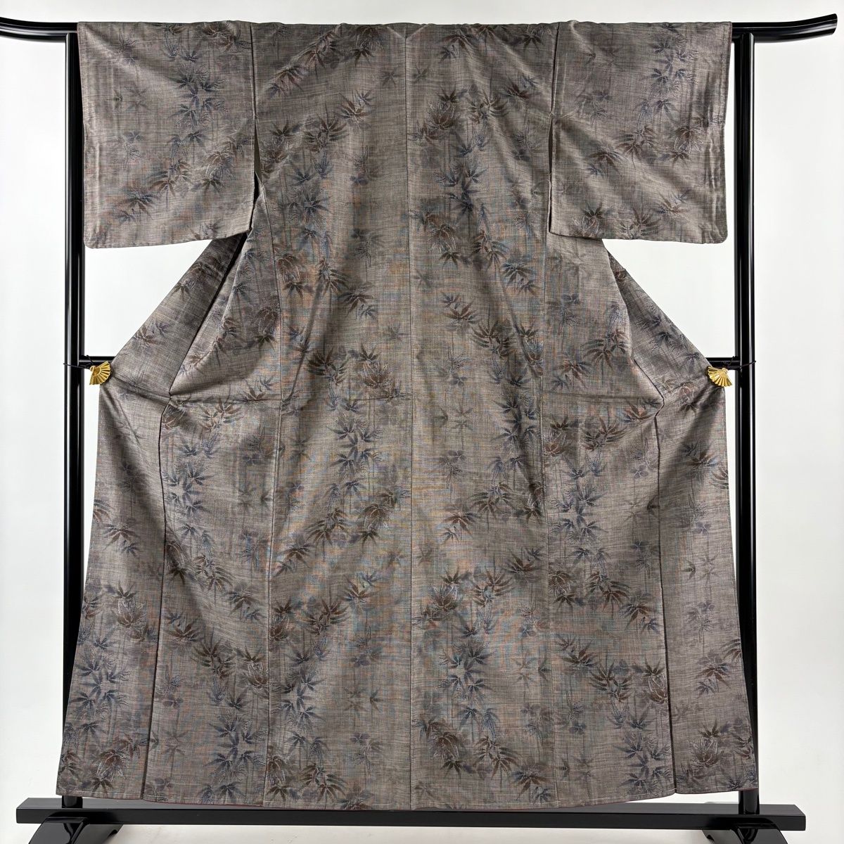 紬 身丈159.5 cm 裄丈63.5 S 袷 笹 灰茶 正絹 秀品