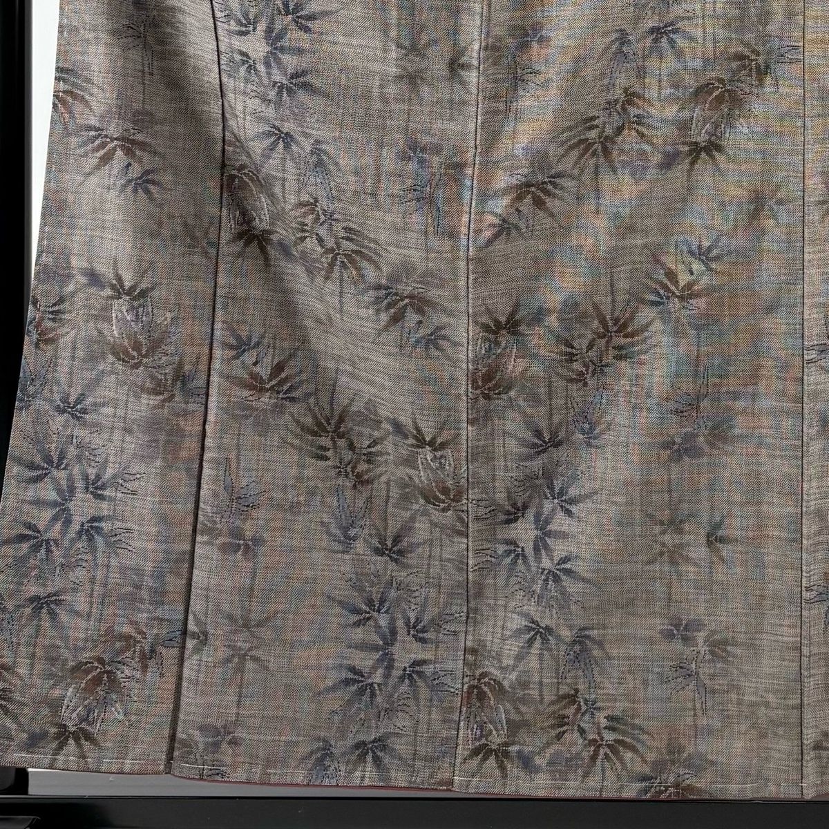 紬 身丈159.5 cm 裄丈63.5 S 袷 笹 灰茶 正絹 秀品