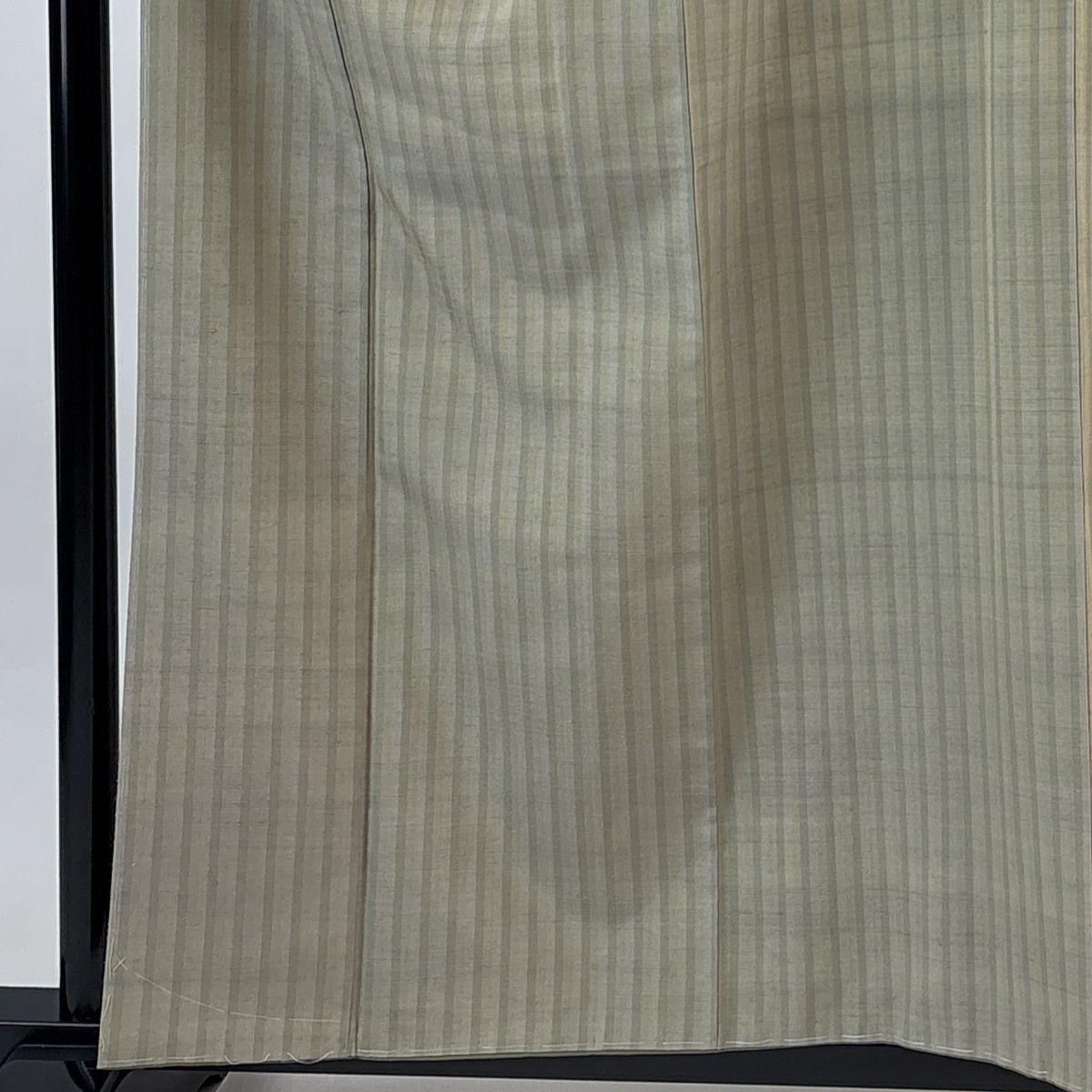 紬 身丈157.5 cm 裄丈64 M 袷 証紙 縦縞 灰緑 正絹 秀品