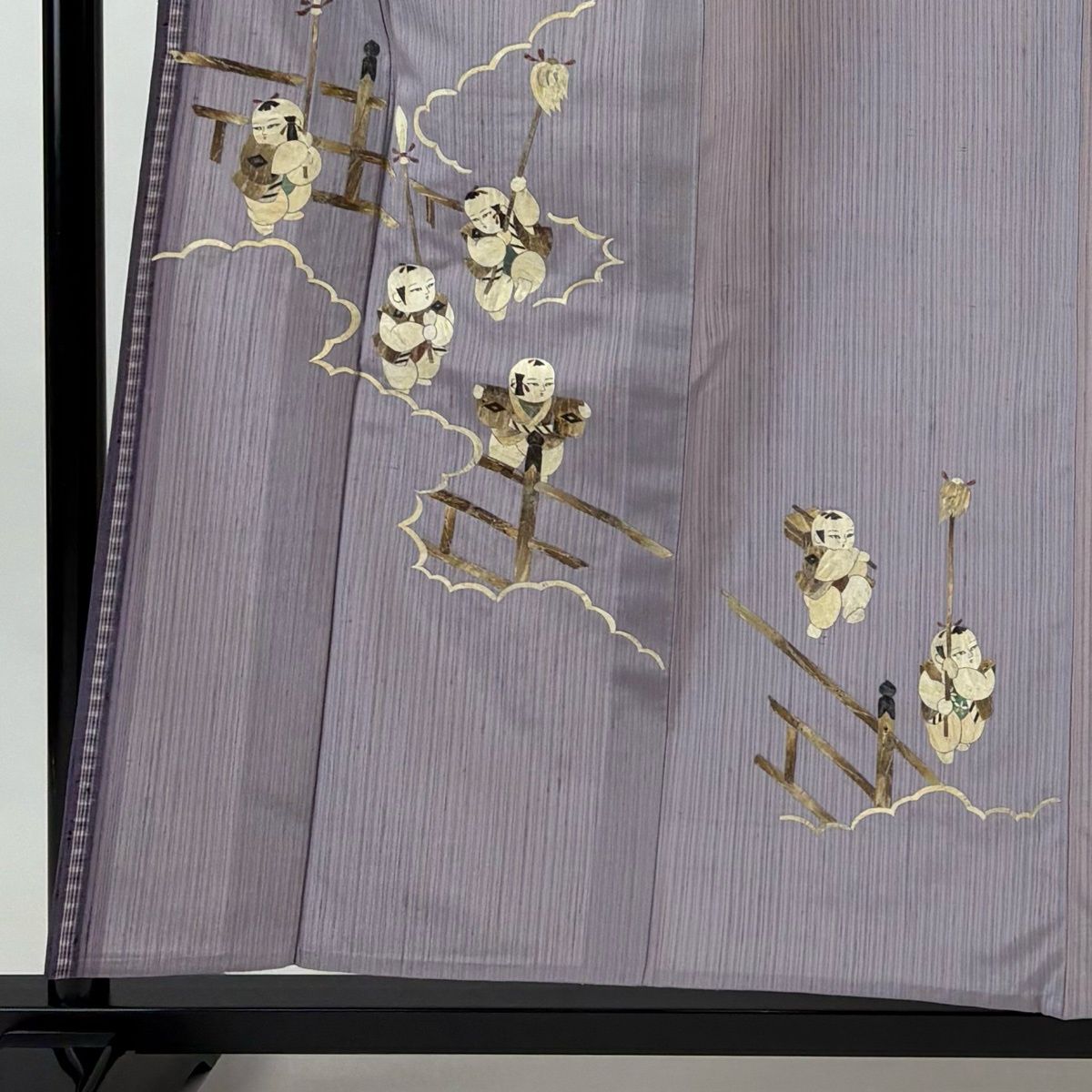 付下げ 身丈157cm 裄丈62cm S 単衣 紬地 落款 唐子 雲取り 灰紫 正絹