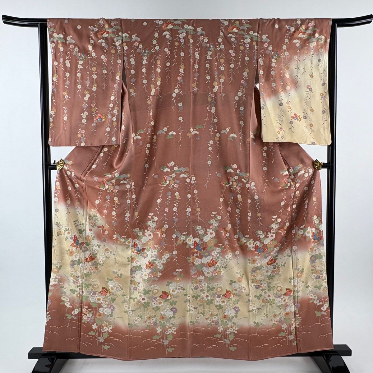 訪問着 身丈160.5cm 裄丈63.5cm S 袷 蝶 菊 金彩 ぼかし ピンク