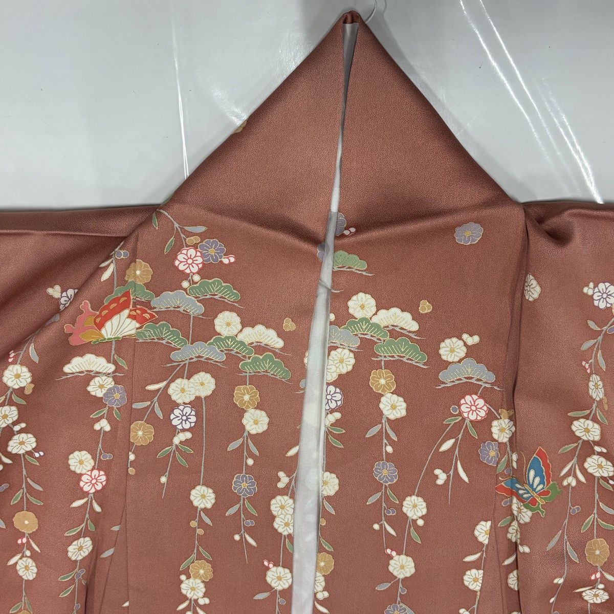 ひ*ん様 【オークション】裄丈66.5cm ベージュ訪問着フルセット 正絹 袷 訪問着 身丈159cm 裄丈64.5cm M 袷 扇面 草花 金糸 金銀彩 ピンク