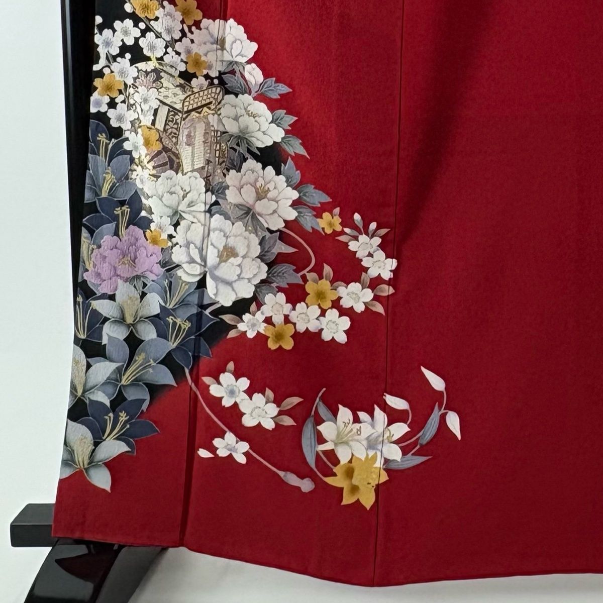 振袖 身丈161.5 cm 裄丈69 L 袷 御所車 牡丹 金彩 赤 正絹 秀品