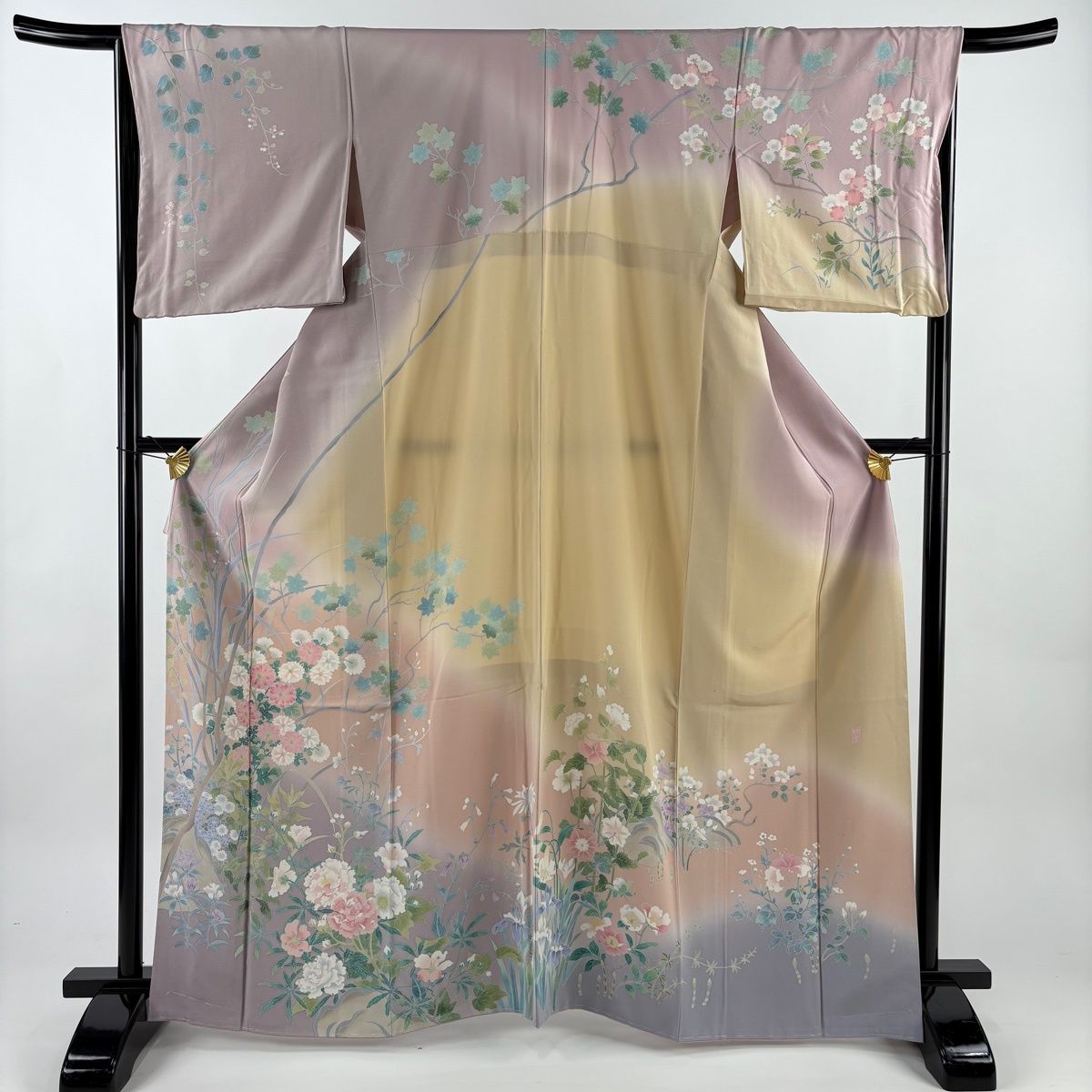 訪問着 身丈165.5cm 裄丈66cm M 袷 鈴乃屋 落款 牡丹 菊 染め分け