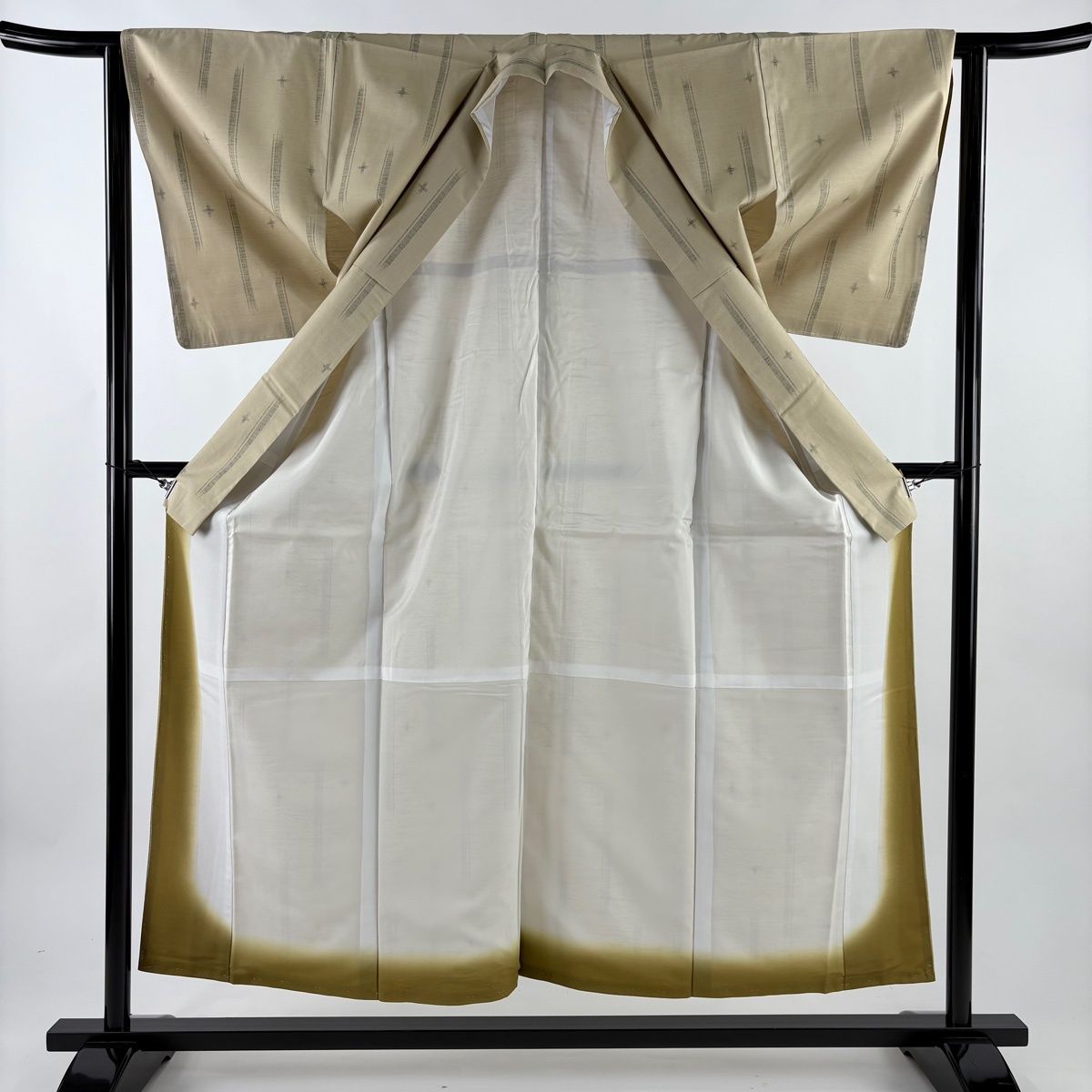 紬 身丈155 5 cm 裄丈63 S 袷 十字絣 縞 ベージュ 化繊 秀品 紬 着物 着物 浴衣