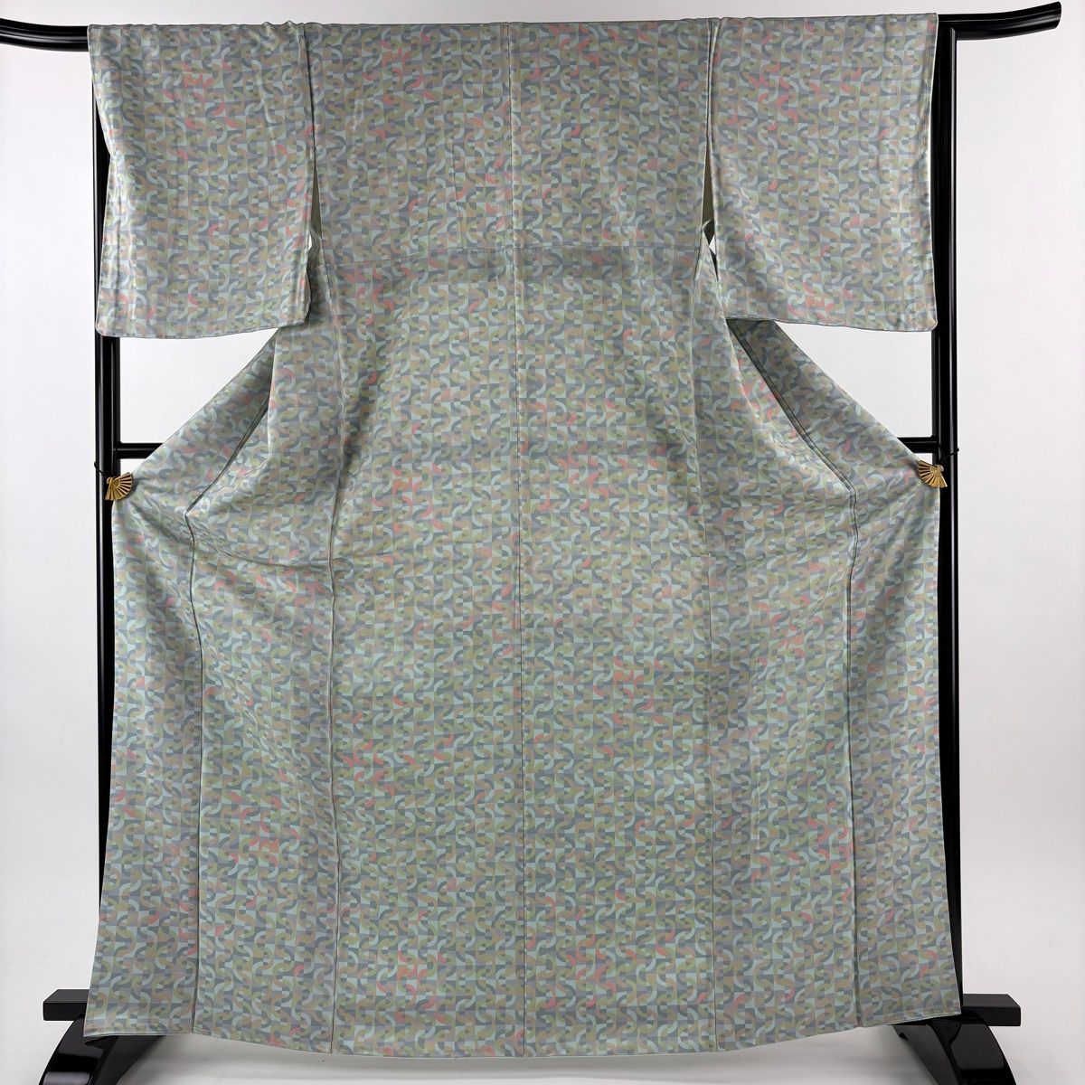 小紋 身丈165 cm 裄丈66 M 袷 幾何学模様 水色 正絹 秀品