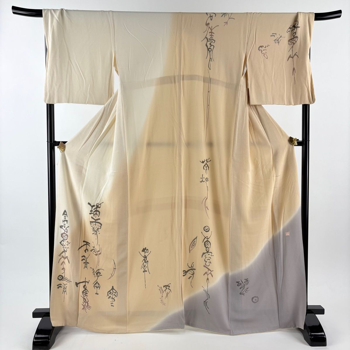 訪問着 身丈167cm 裄丈70.5cm L 袷 落款 文字文 染め分け 縮緬