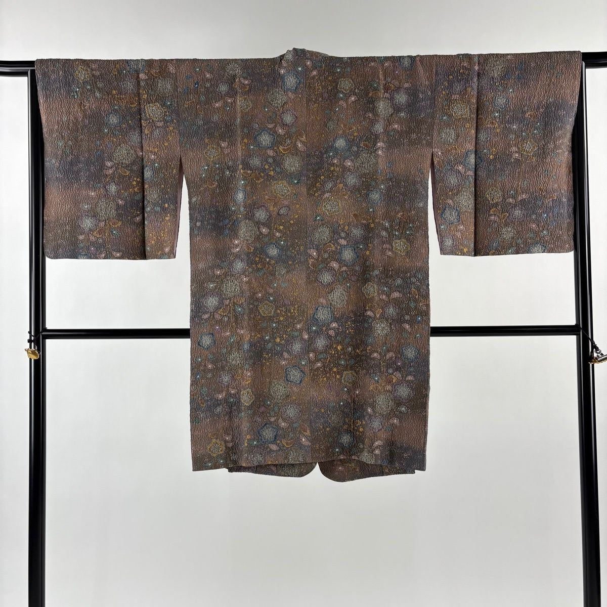 道行 身丈99 cm 裄丈66 M 和装コート 角衿 桜 金彩 茶色 正絹 秀品