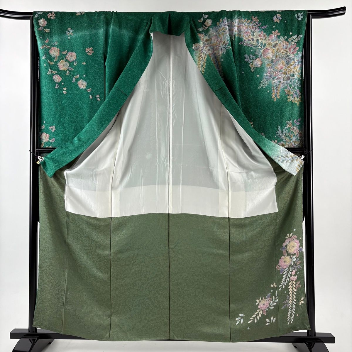  振袖 身丈160 cm 裄丈66 M 袷 辻が花 ぼかし 金銀彩 緑 正絹 秀品 振袖 着物