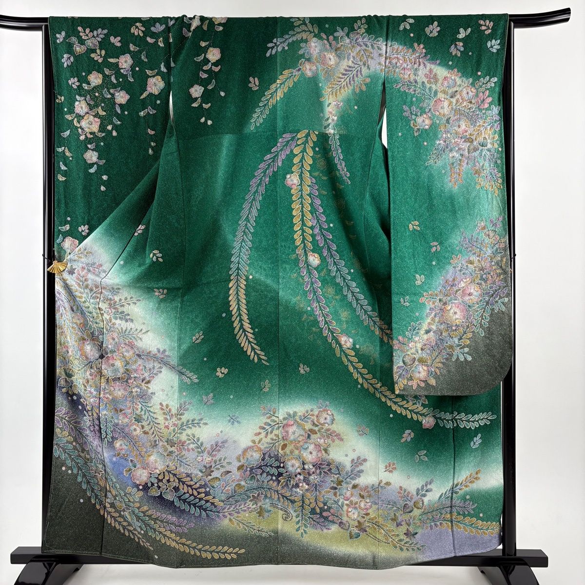 振袖 身丈160 cm 裄丈66 M 袷 辻が花 ぼかし 金銀彩 緑 正絹 秀品