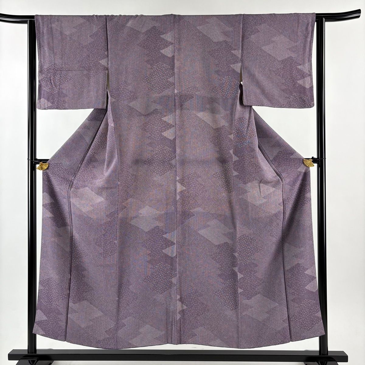 江戸小紋 身丈152cm 裄丈63cm S 袷 寄せ柄 松川菱 紫 正絹 秀品 【中古