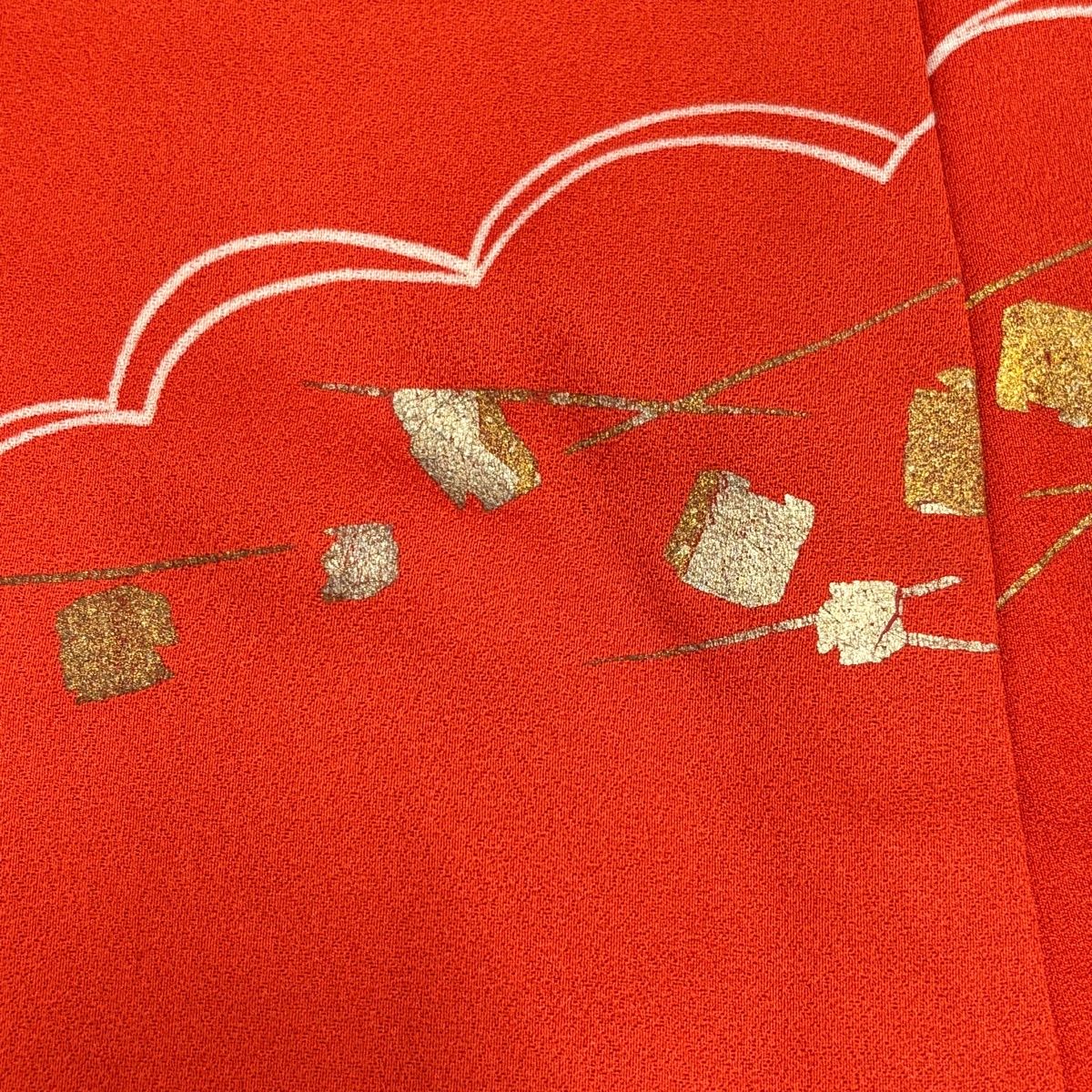  振袖 身丈164.5 cm 裄丈67 M 袷 松竹梅 滝 金糸 金銀彩 朱色 正絹 秀品 振袖 着物