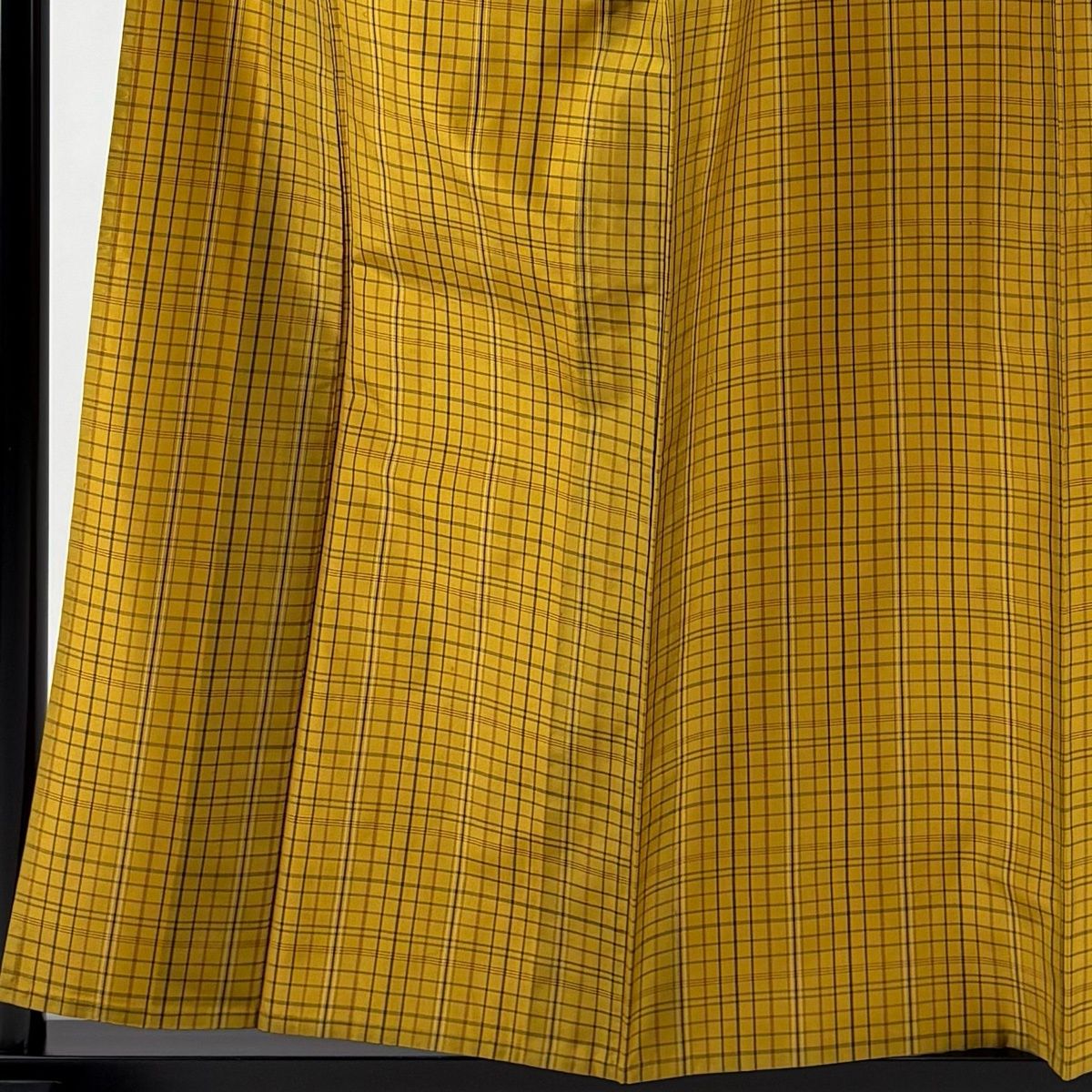 紬 身丈158cm 裄丈65cm M 単衣 黄八丈 バチ衿 証紙 格子 山吹茶色 正絹