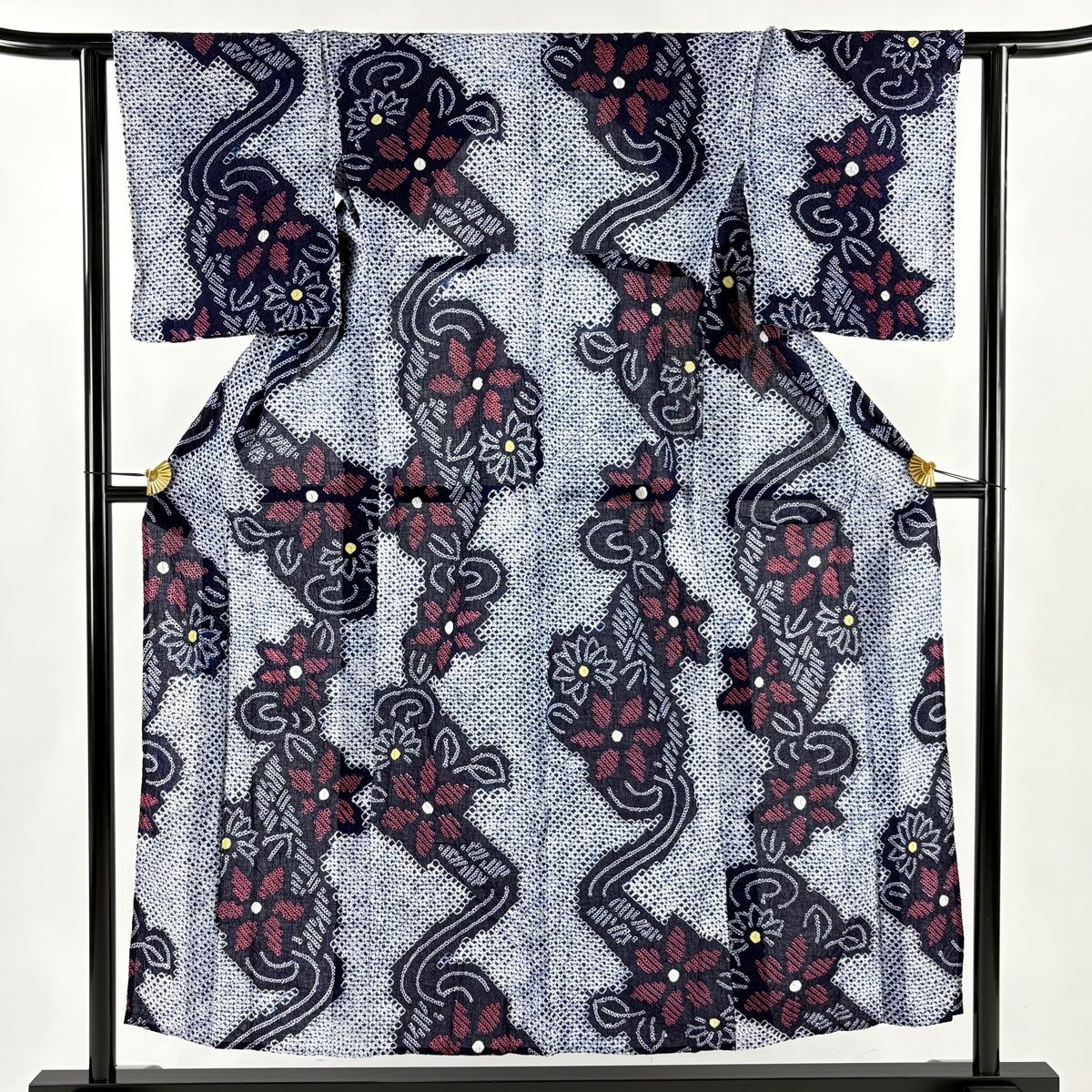 浴衣 身丈153 cm 裄丈61 S 絞り浴衣 草花 紺色 綿