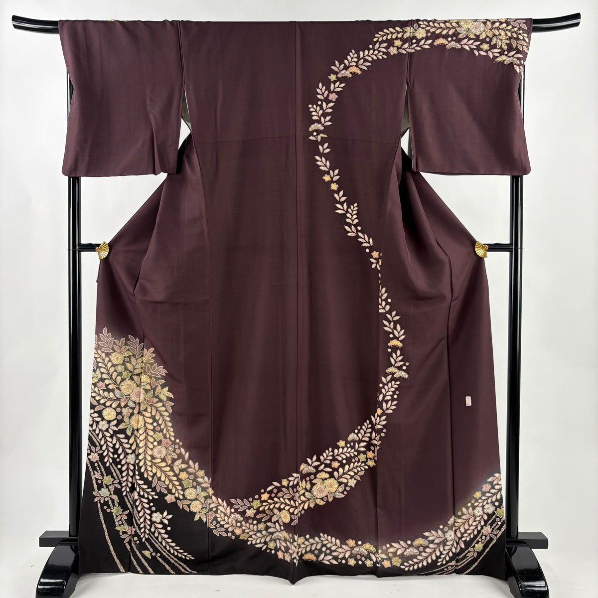 訪問着 身丈169cm 裄丈69cm L 袷 紬地 落款 辻が花 楓 金彩 染め分け