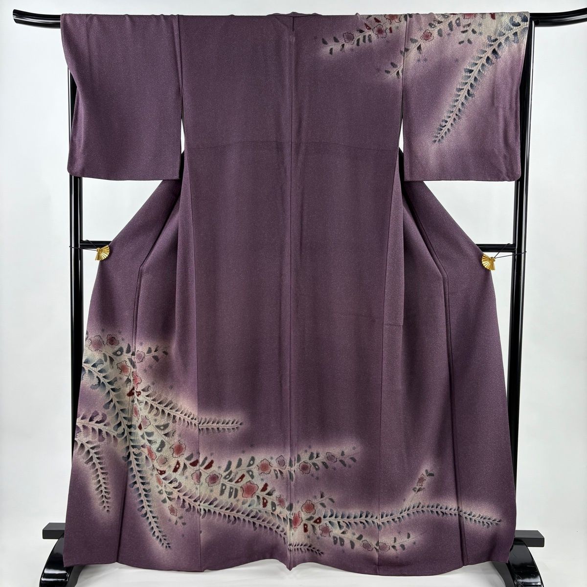 訪問着 身丈165 cm 裄丈66 5 M 袷 辻が花柄 藤 ぼかし 灰紫 正絹 一つ紋